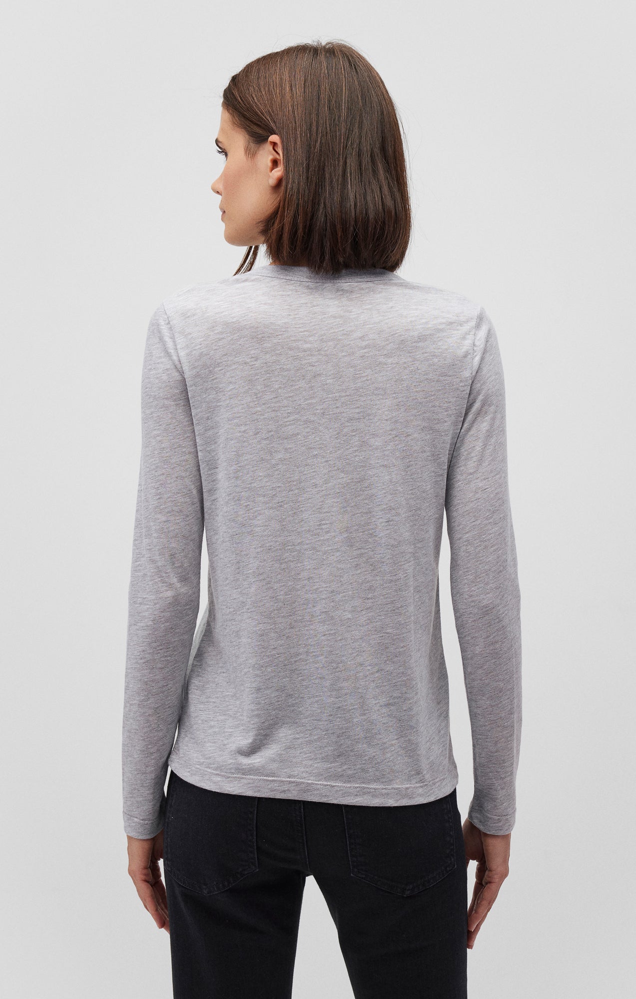LONG SLEEVE CREW NECK T-SHIRT IN SNOW GREY MELANGE - Mavi Jeans