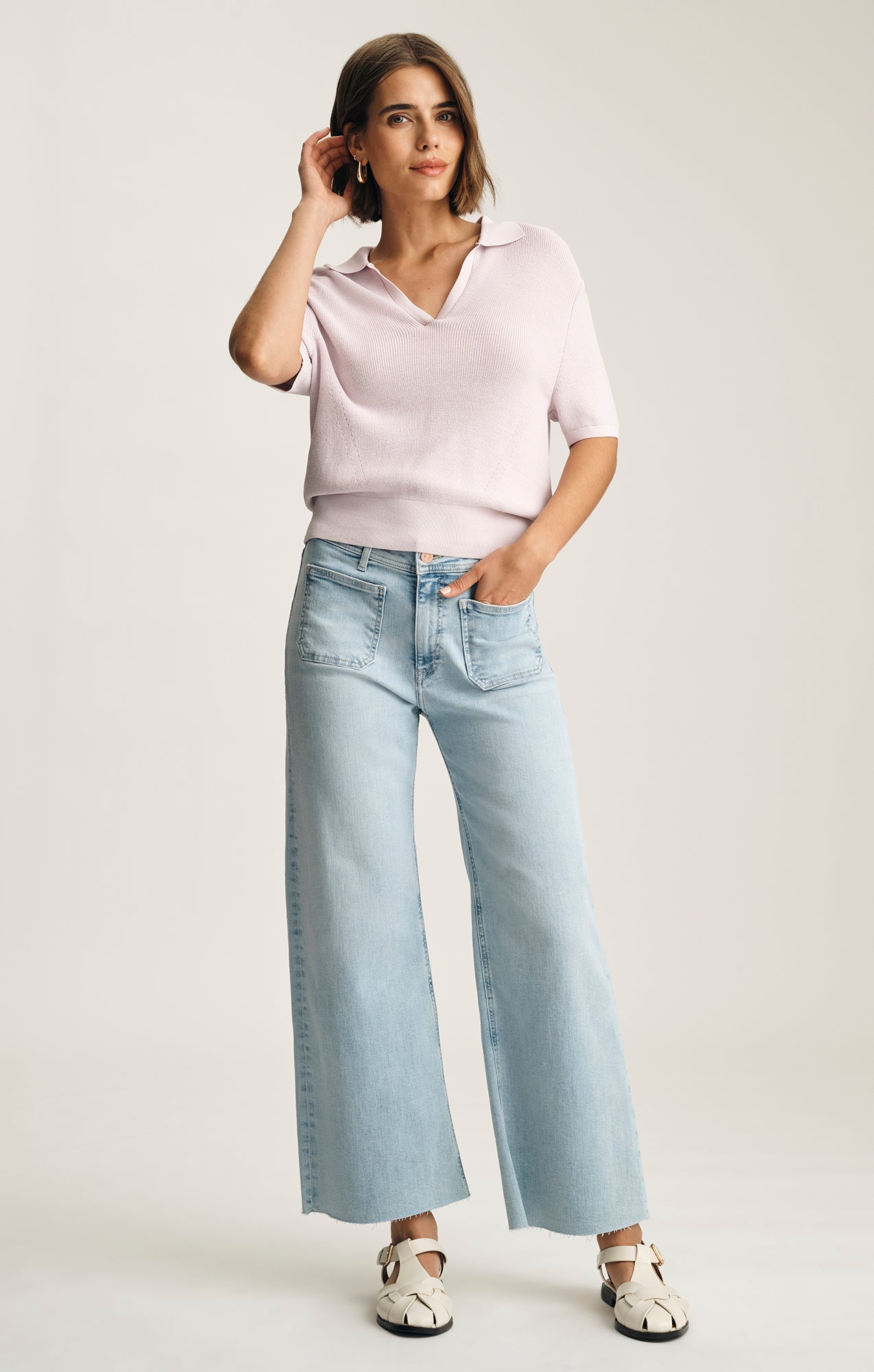 SHORT SLEEVE POLO SWEATER IN ORCHID HUSH - Mavi Jeans
