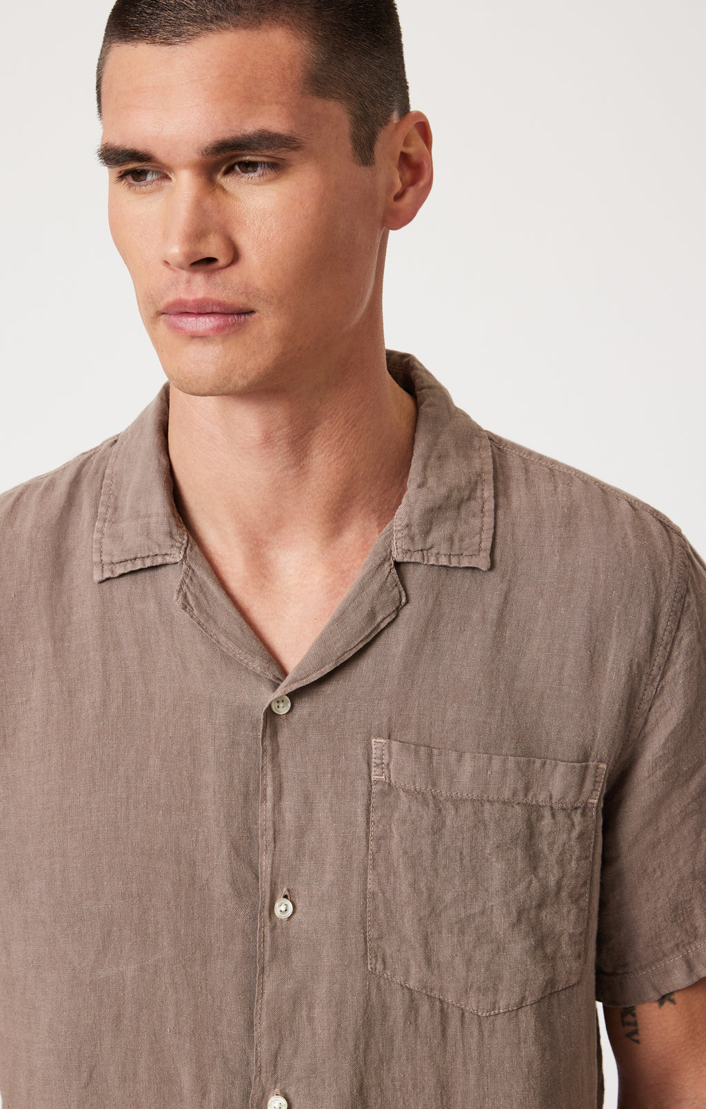 LINEN SHORT SLEEVE SHIRT IN BRINDLE - Mavi Jeans