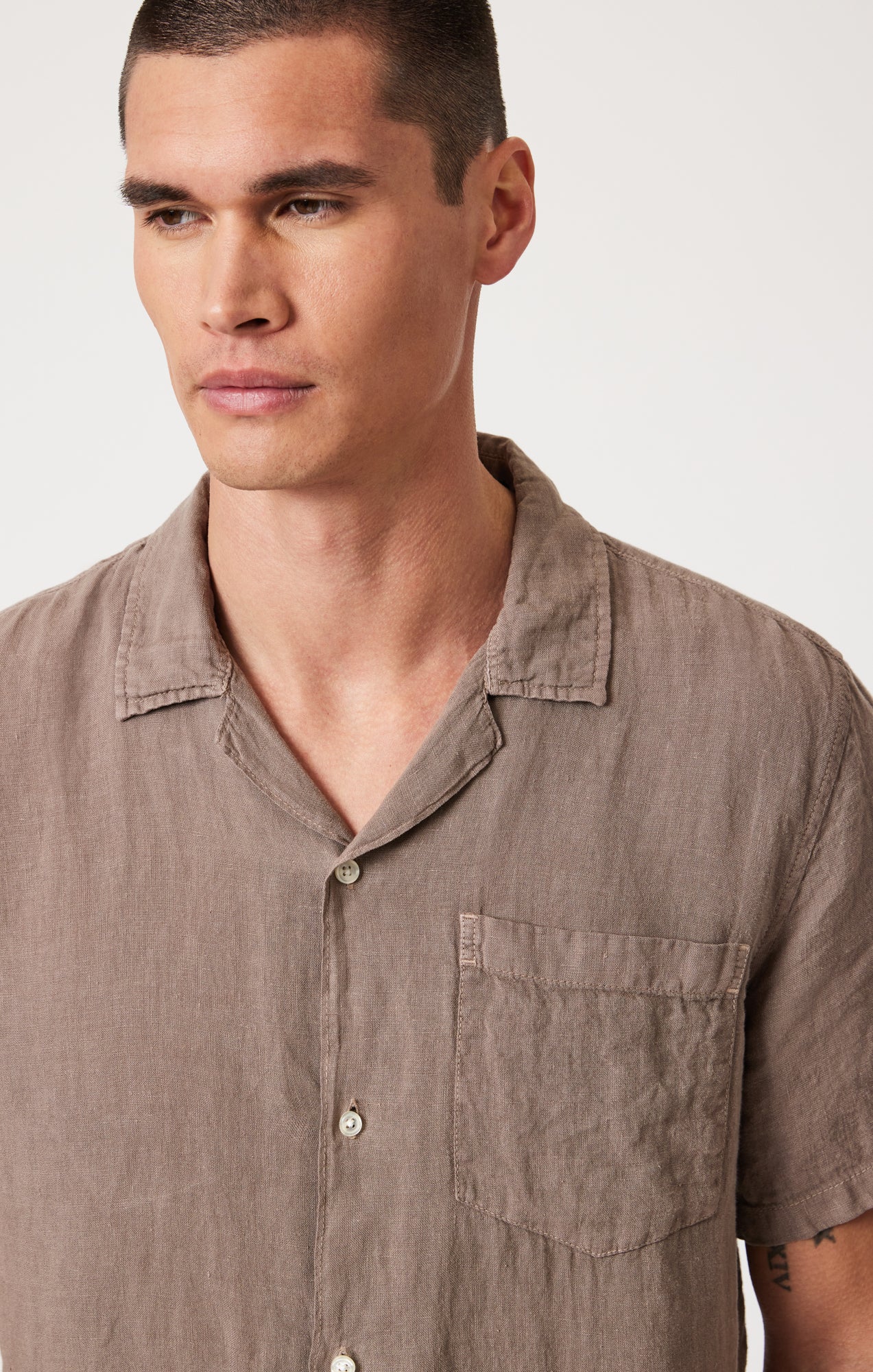 LINEN SHORT SLEEVE SHIRT IN BRINDLE - Mavi Jeans