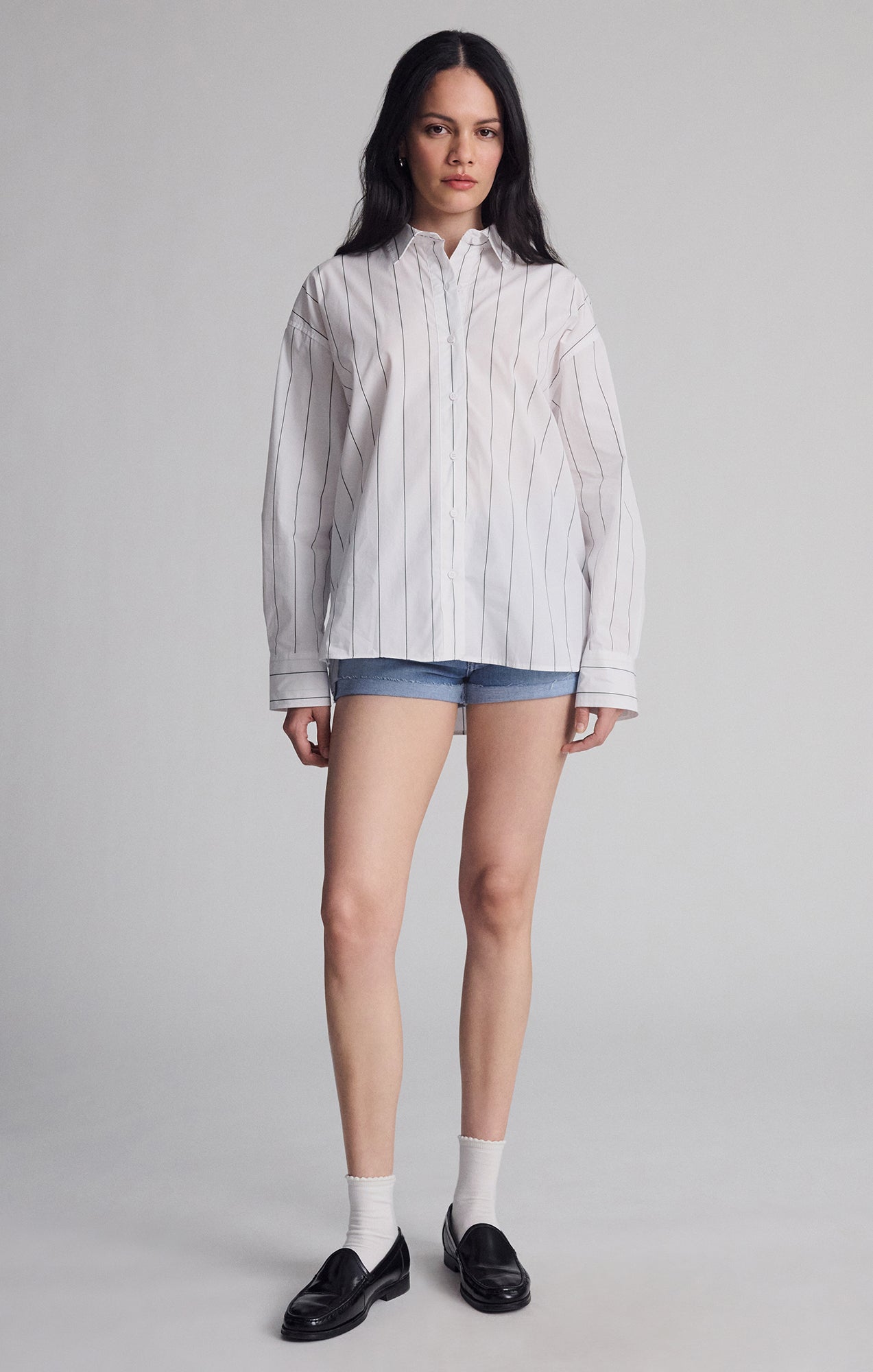 BREEZY BUTTON-UP SHIRT IN BLACK STRIPED - Mavi Jeans