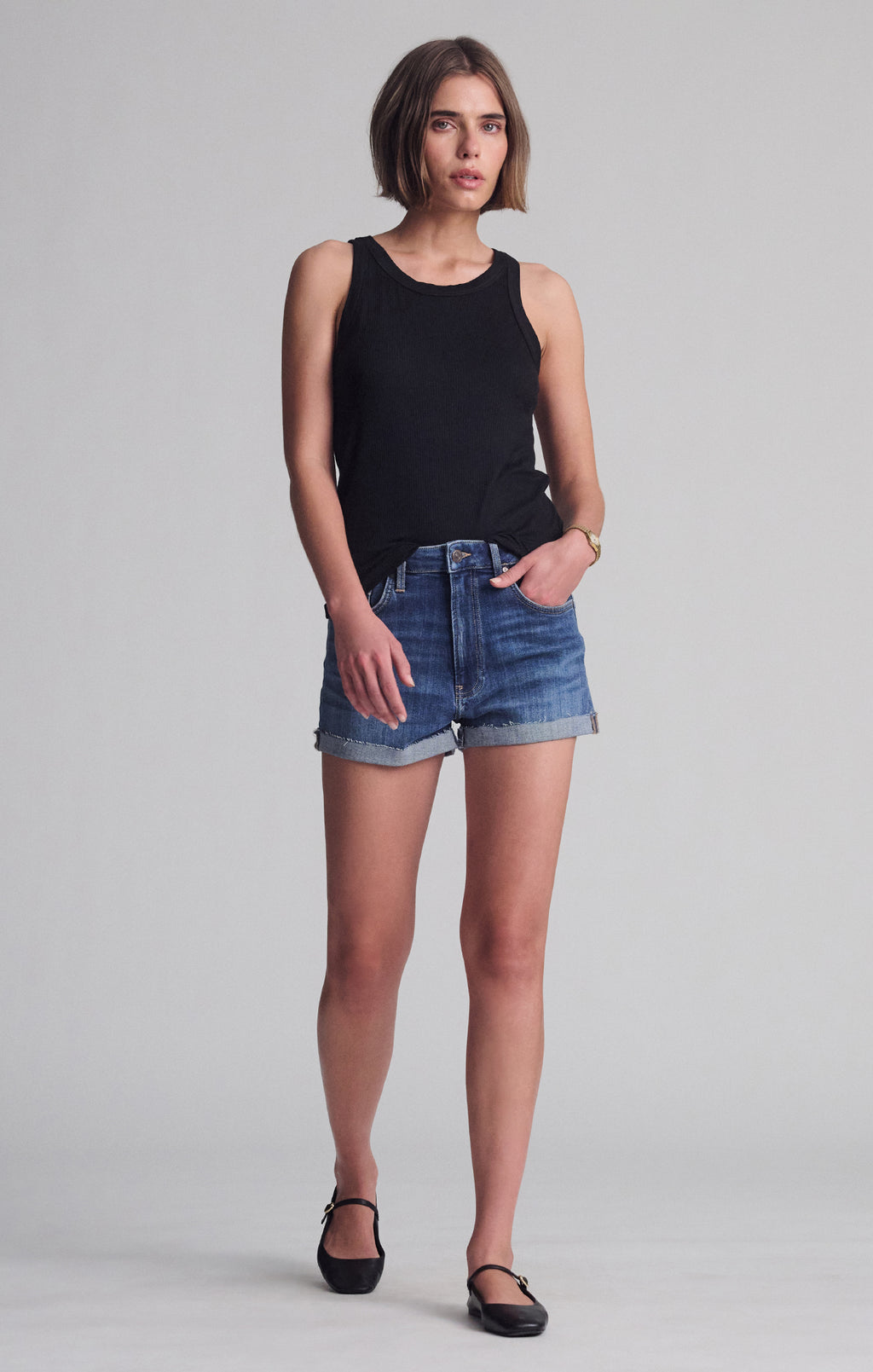 VIVIA CUFFED SHORTS IN DARK FLEX BLUE - Mavi Jeans