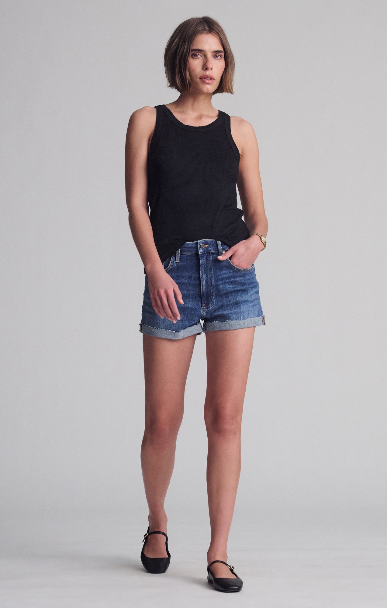 VIVIA CUFFED SHORTS IN DARK FLEX BLUE - Mavi Jeans