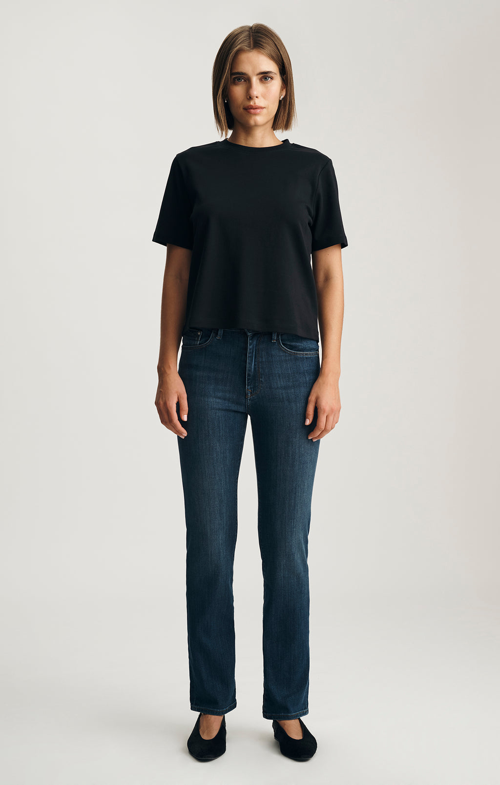 AUDREY INTERLOCK CREW NECK T-SHIRT IN BLACK