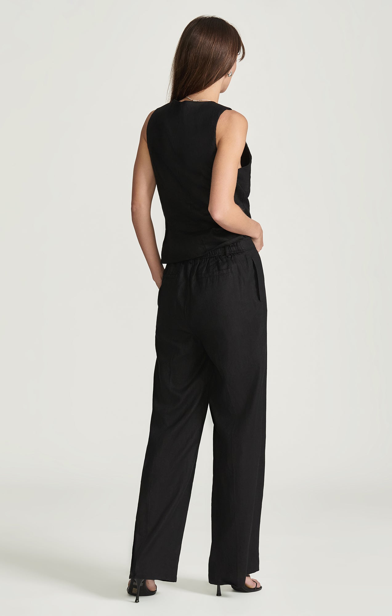 LINEN STRAIGHT LEG PANTS IN BLACK - Mavi Jeans