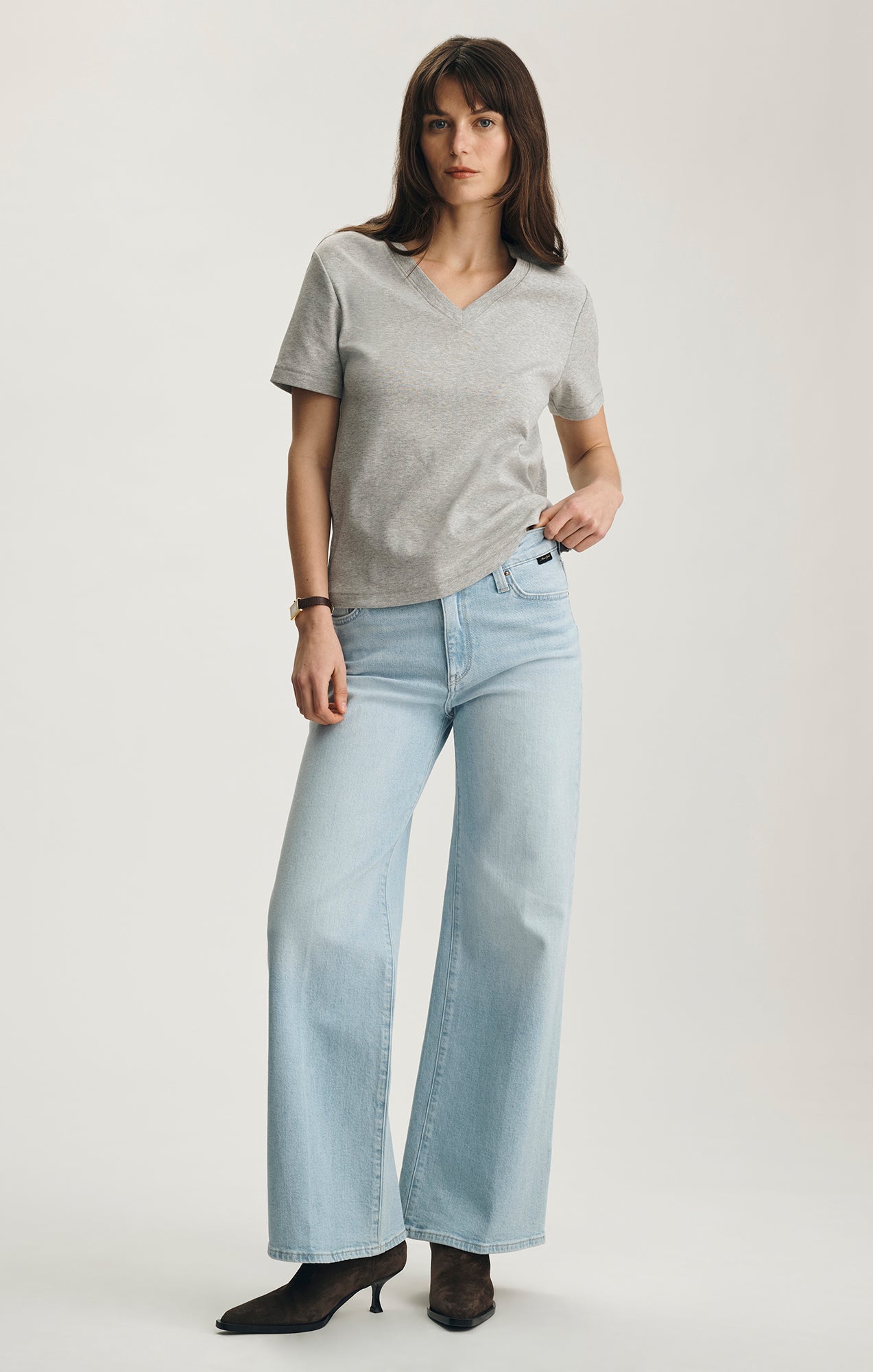 OLIVIA V-NECK T-SHIRT IN GREY MELANGE - Mavi Jeans