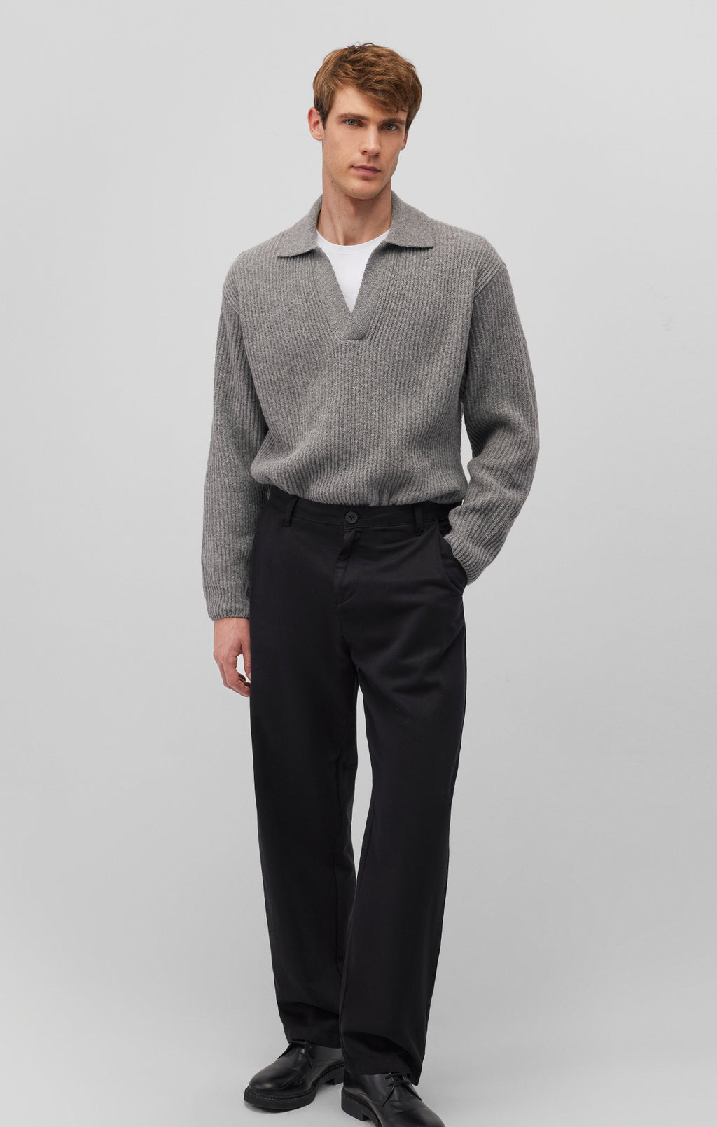POLO COLLAR SWEATER IN GREY MELANGE - Mavi Jeans