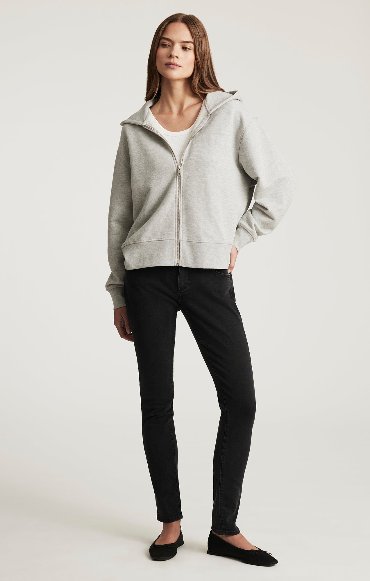 FULL ZIP HOODIE IN GREY MELANGE - Mavi Jeans