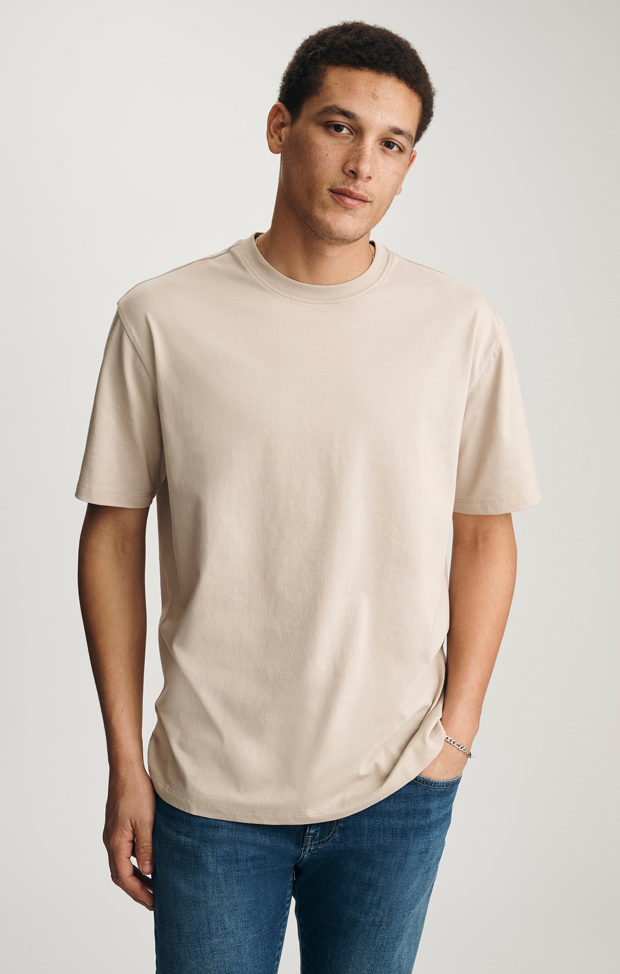 CREW NECK T-SHIRT IN FEATHER GRAY - Mavi Jeans
