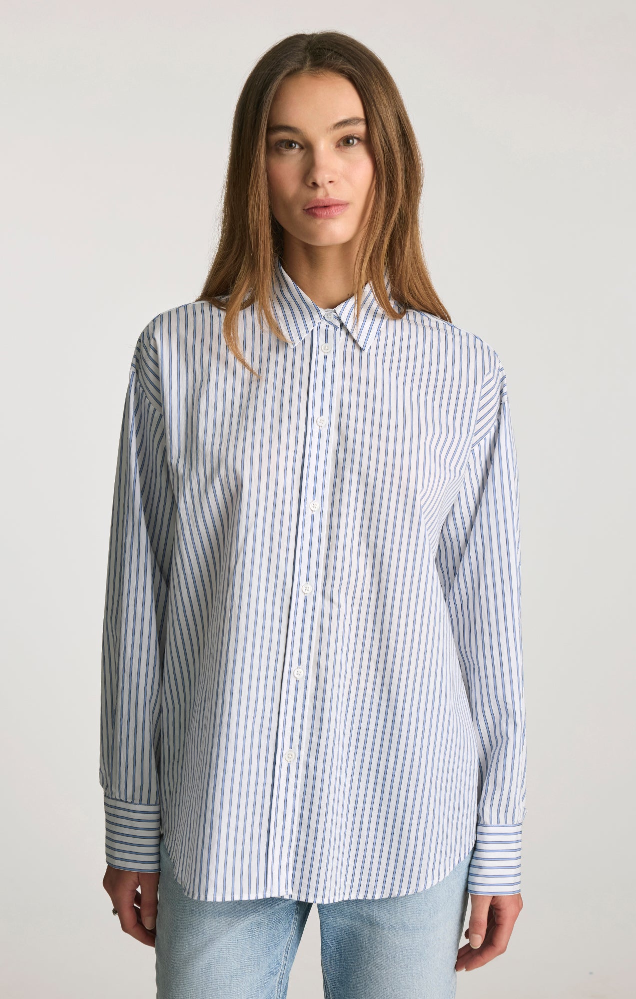 OVERSIZED BUTTON-UP SHIRT IN BLUE STRIPED - Mavi Jeans