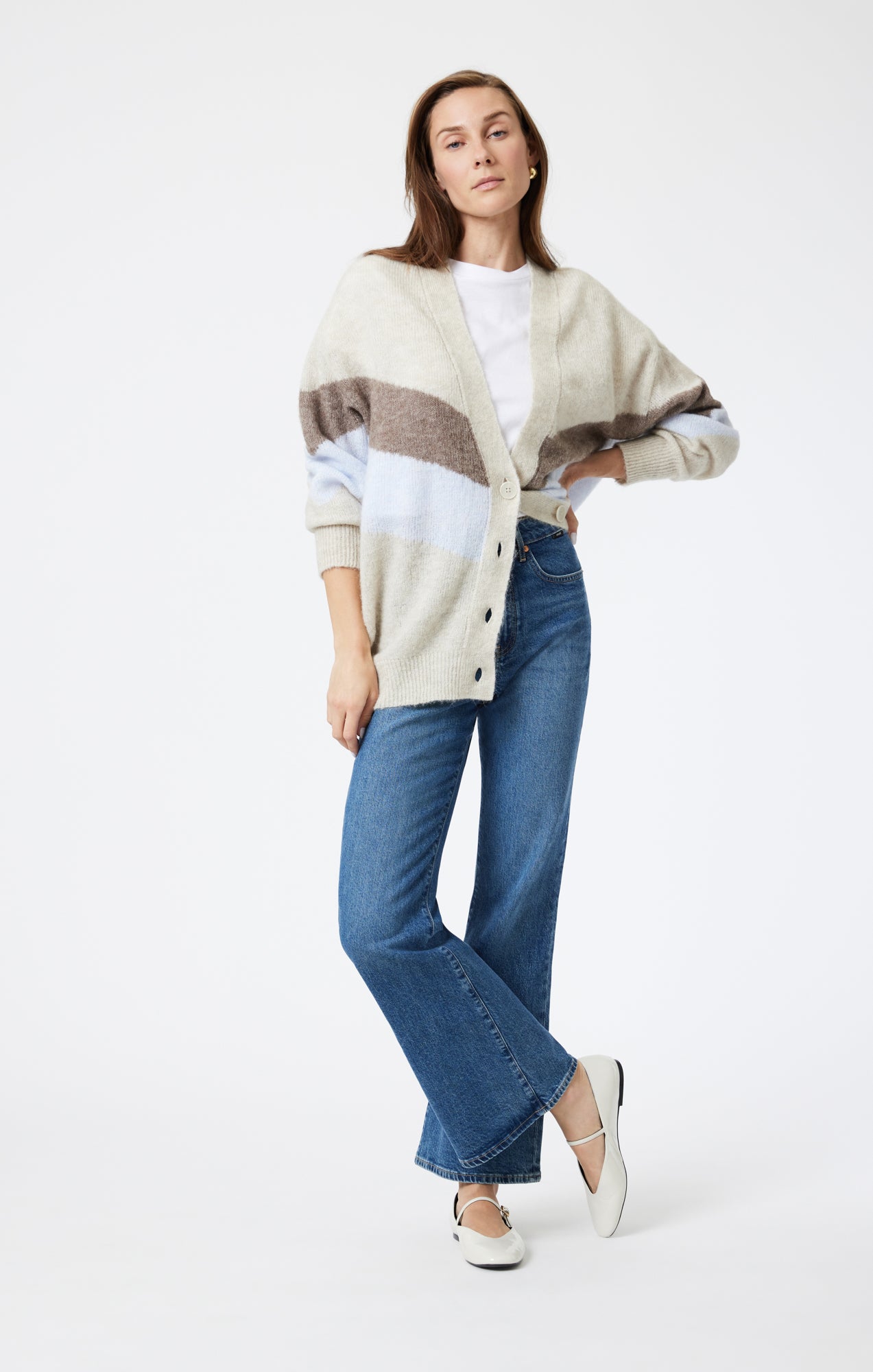 OVERSIZED CARDIGAN IN TAUPE GREY STRIPE - Mavi Jeans