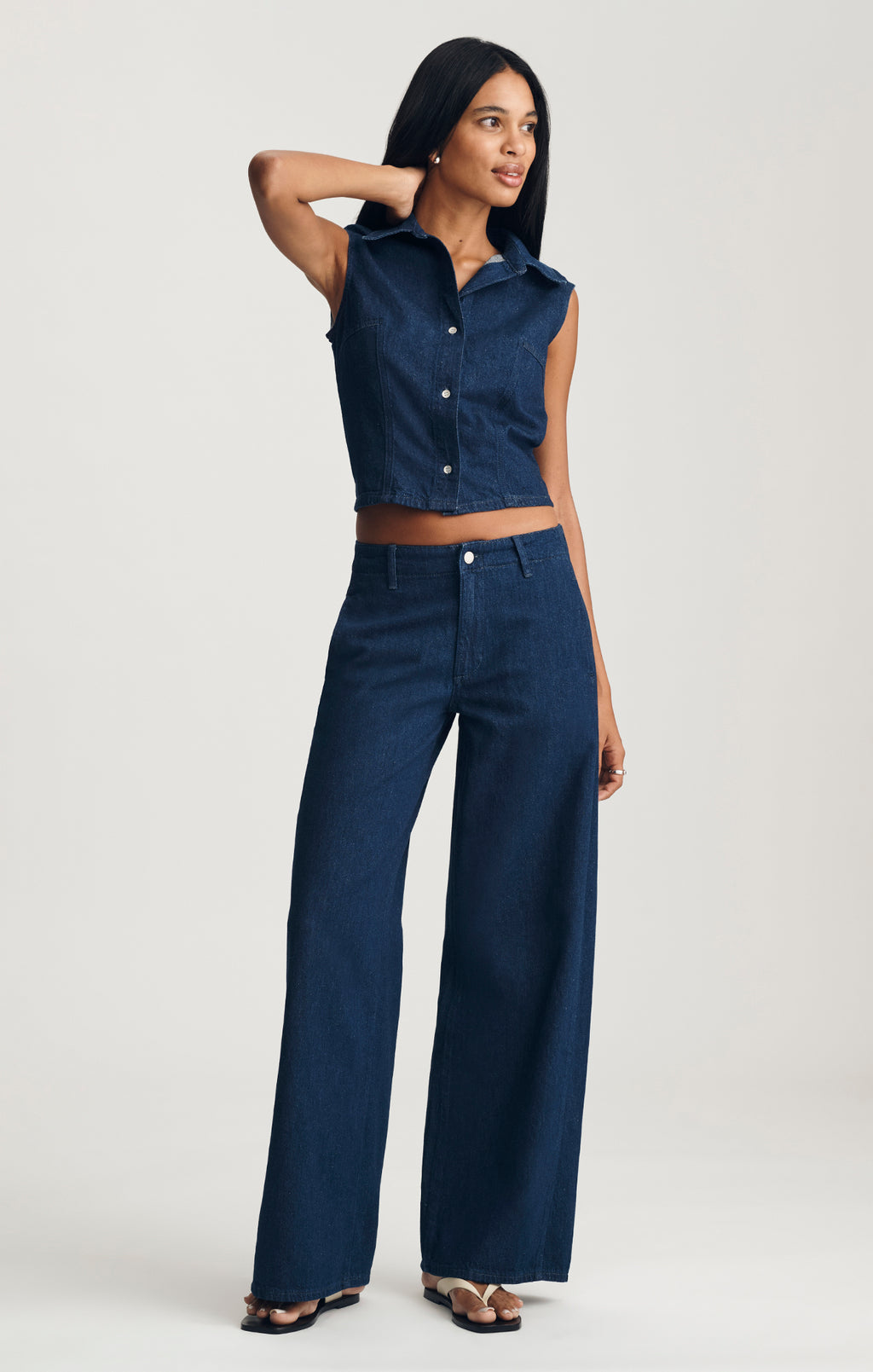 SIENA CHINO WIDE LEG IN DARK LINEN DENIM - Mavi Jeans