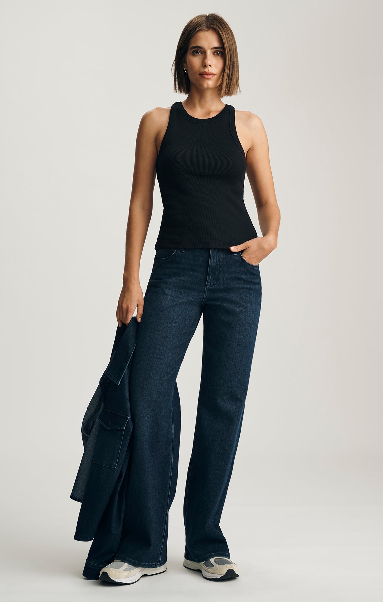 STELLA RIBBED HIGH NECK TANK TOP IN BLACK