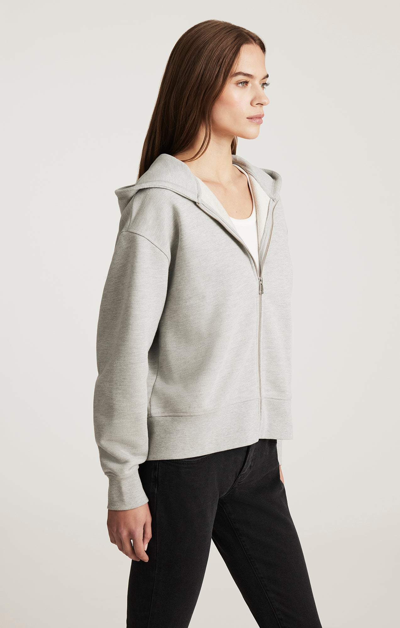 FULL ZIP HOODIE IN GREY MELANGE - Mavi Jeans