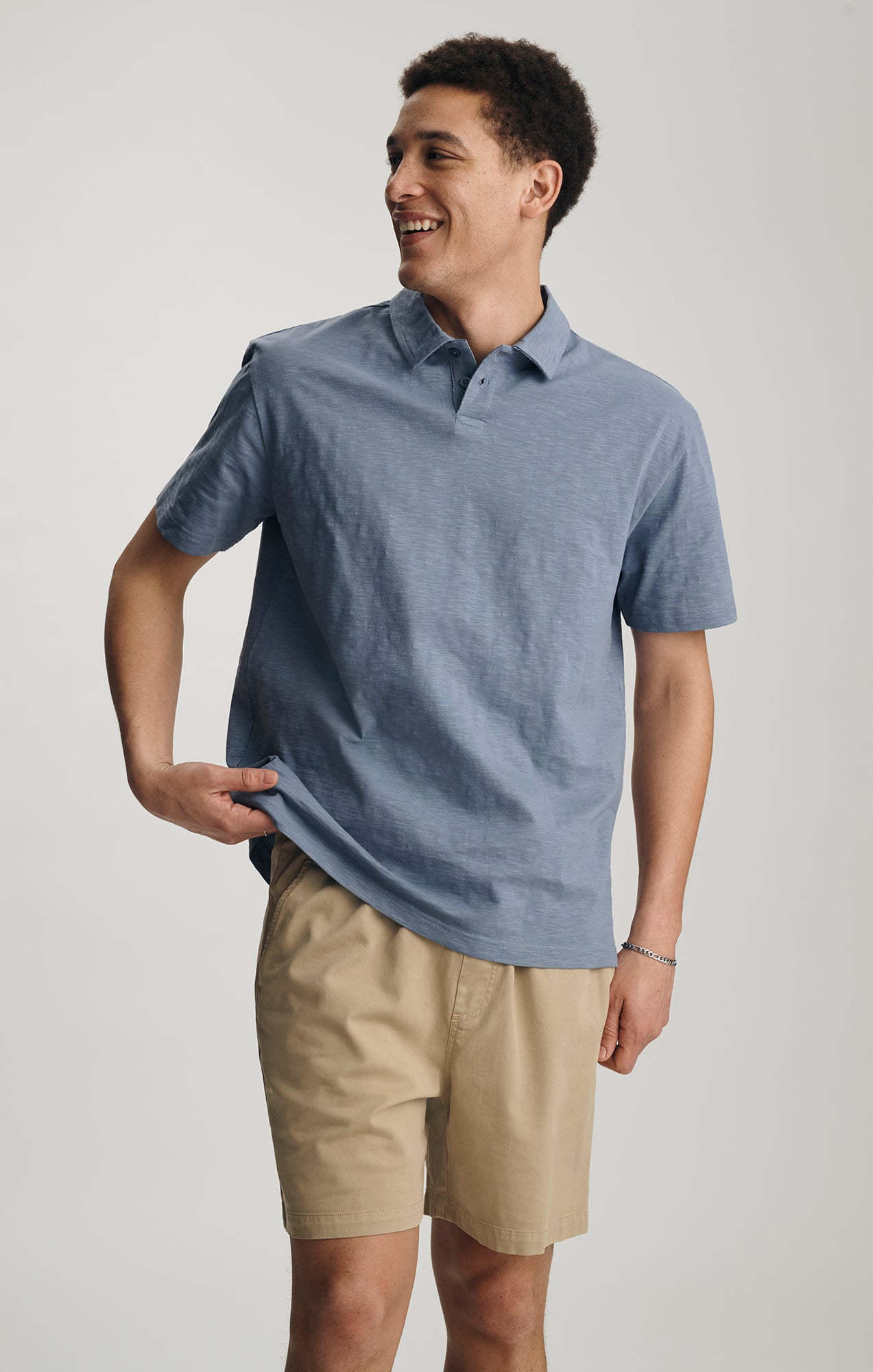 SLUB POLO T-SHIRT IN FLINT STONE