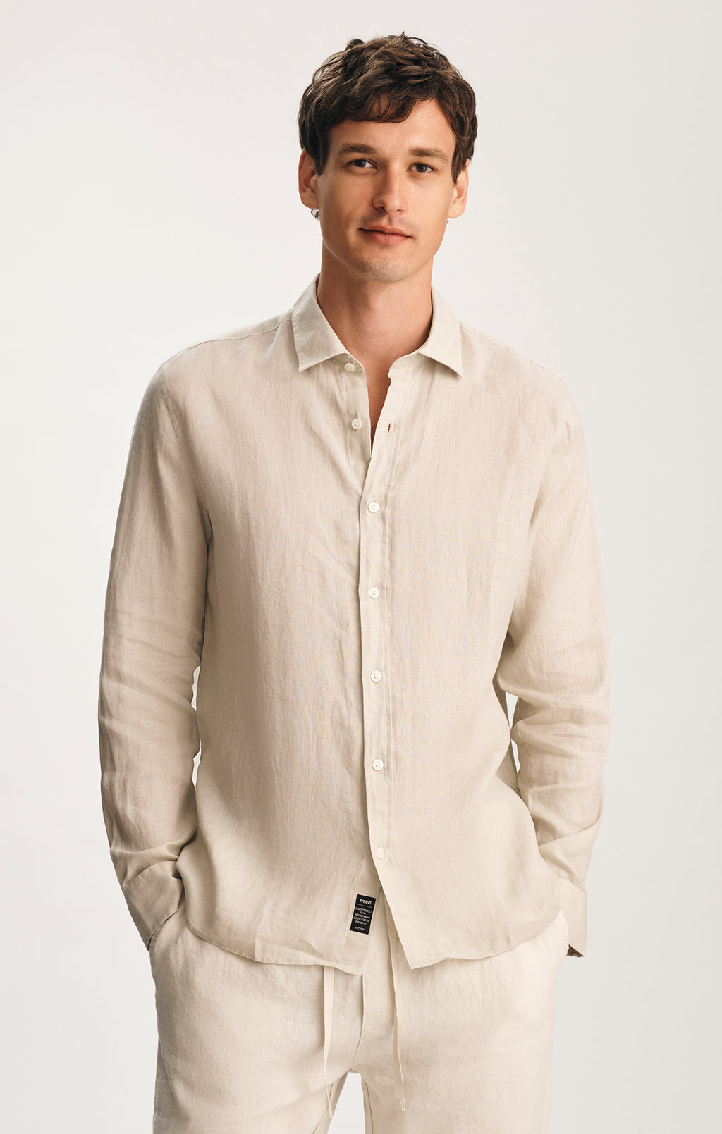 LINEN BUTTON-UP SHIRT IN SILVER BIRCH - Mavi Jeans