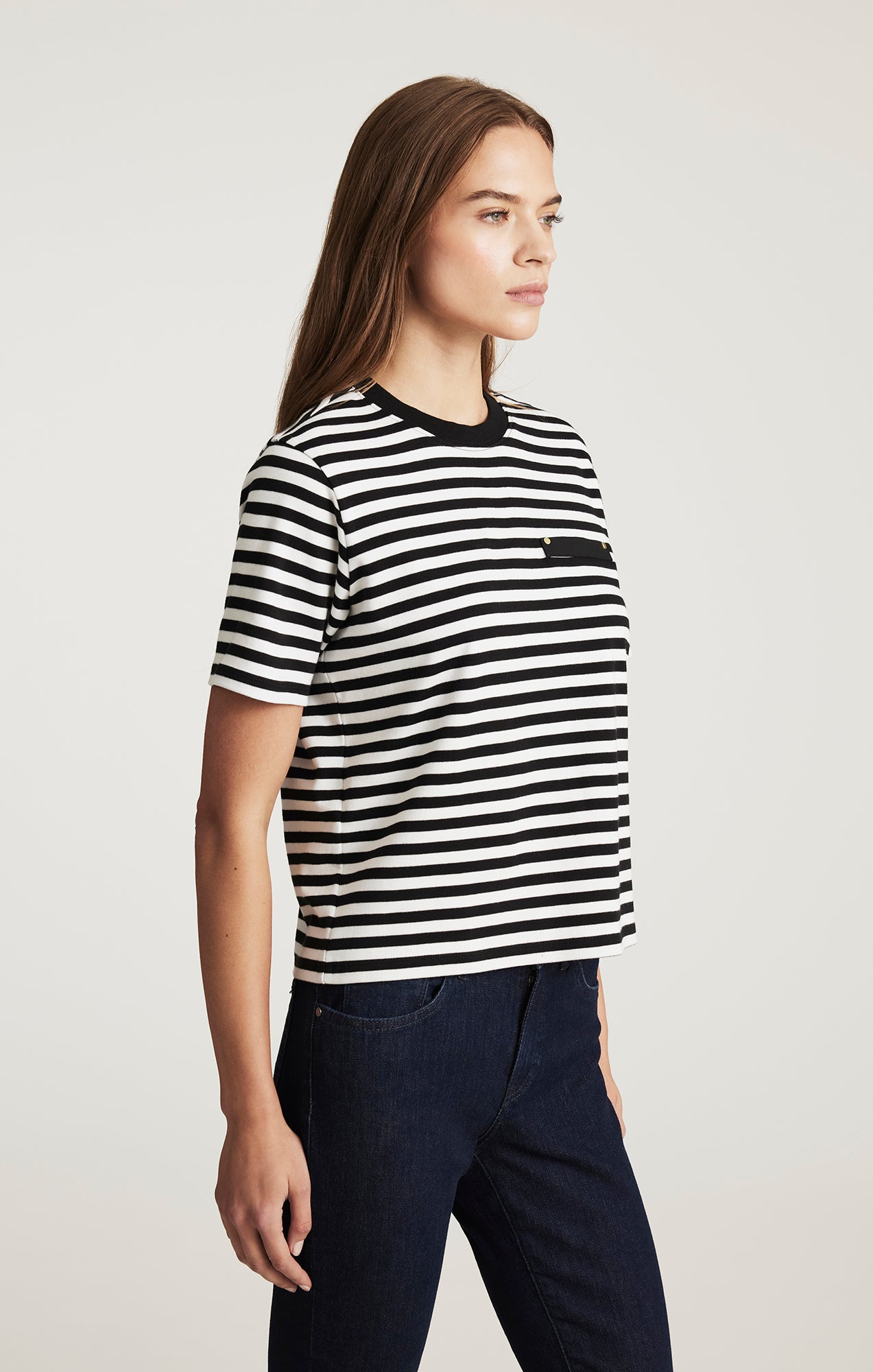 WELT POCKET T-SHIRT IN BLACK WHITE STRIPE - Mavi Jeans