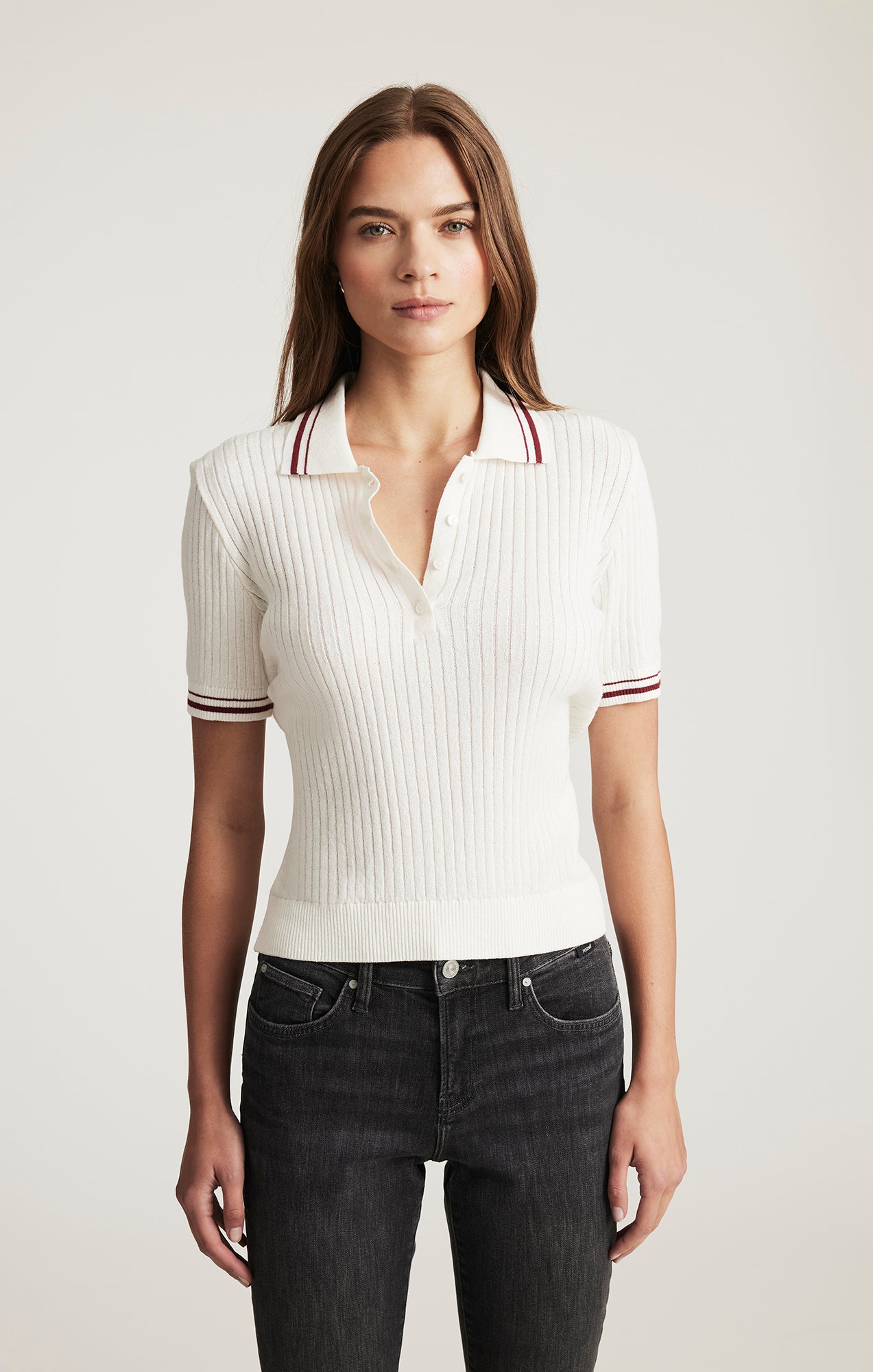 SHORT SLEEVE POLO SWEATER IN ANTIQUE WHITE - Mavi Jeans