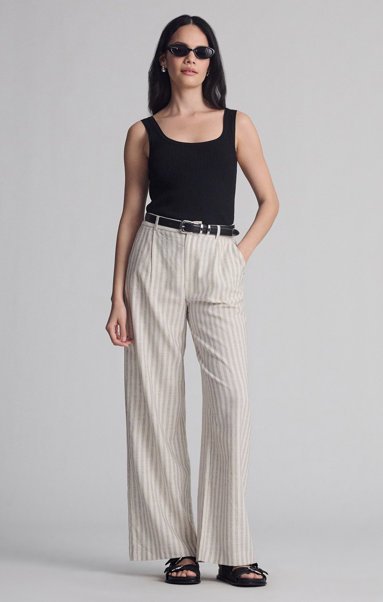 WOVEN BUTTON PANTS IN BLACK STRIPE - Mavi Jeans