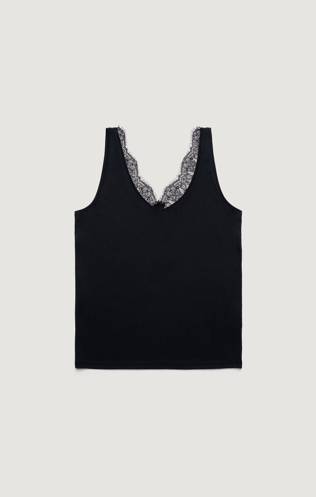 LUXE TOUCH TENCEL™ LACE TANK TOP IN BLACK - Mavi Jeans