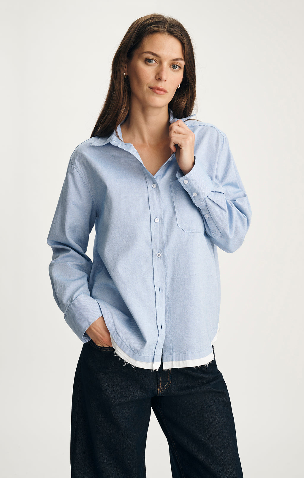 RAW HEM BUTTON-UP SHIRT IN WINDSURFER