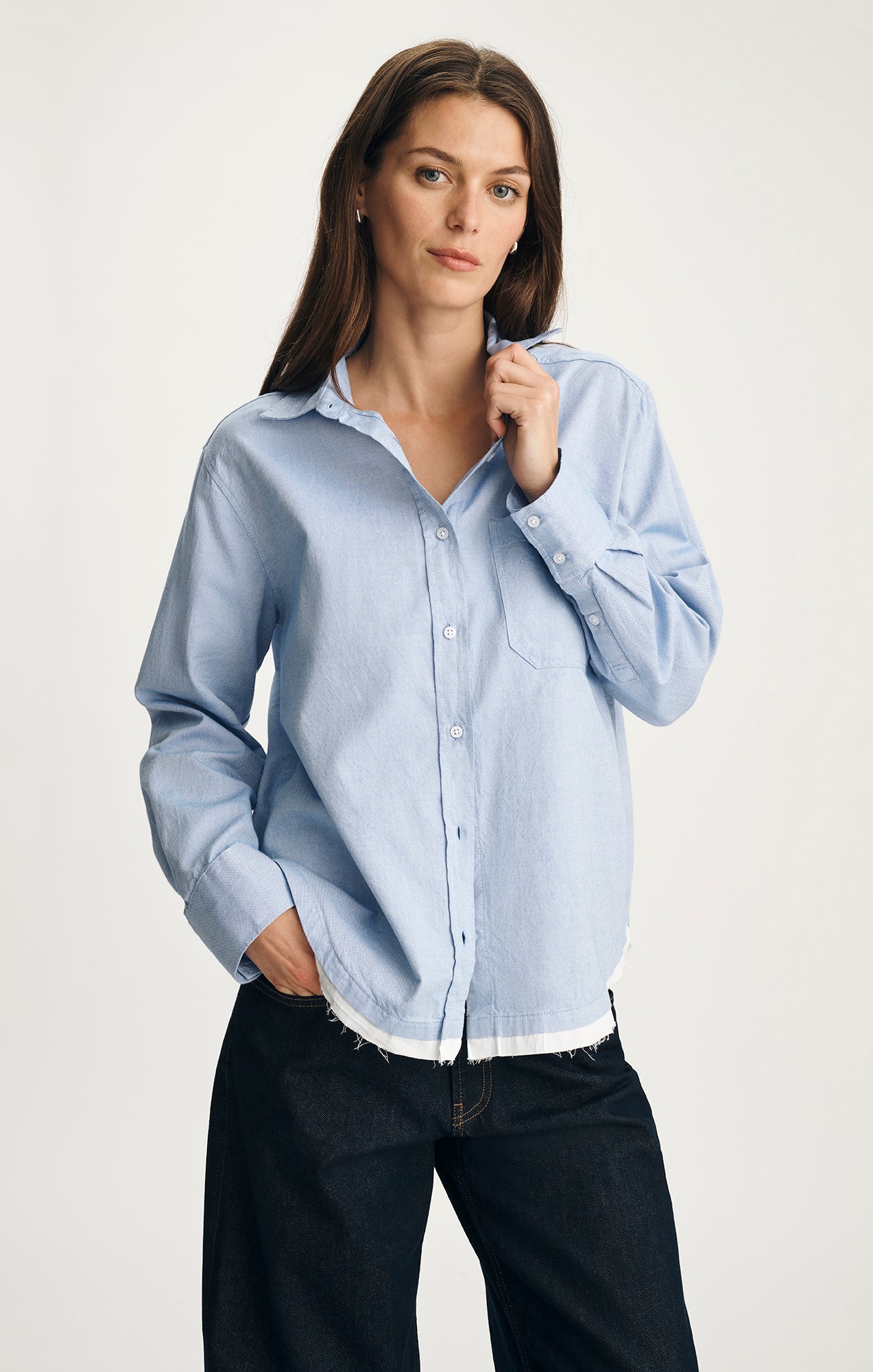 RAW HEM BUTTON-UP SHIRT IN WINDSURFER
