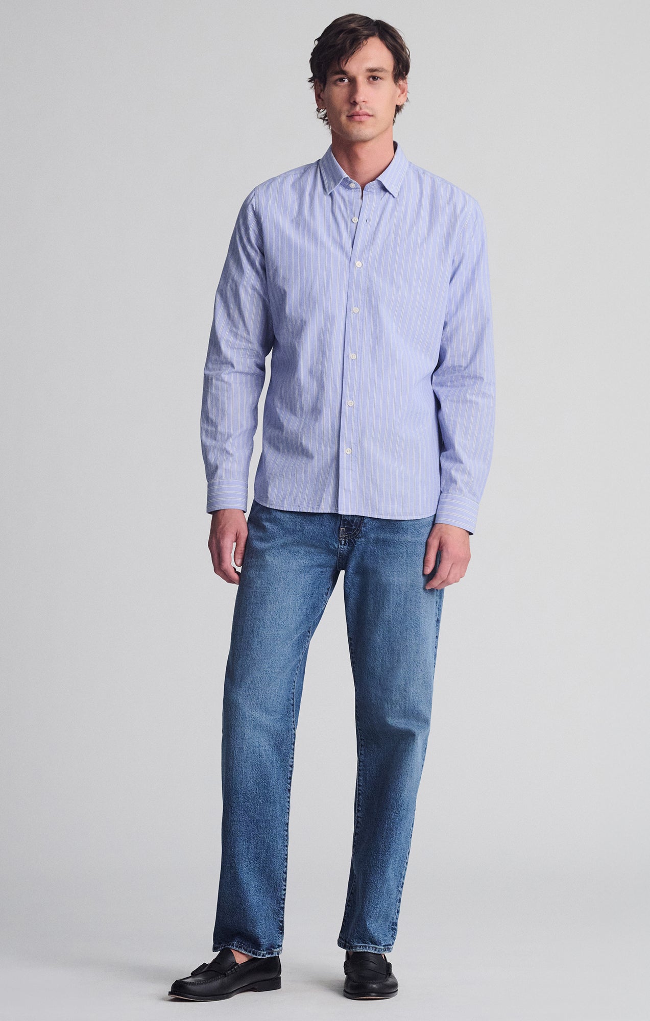 STRIPED LONG SLEEVE BUTTON-UP SHIRT IN HEATHER - Mavi Jeans