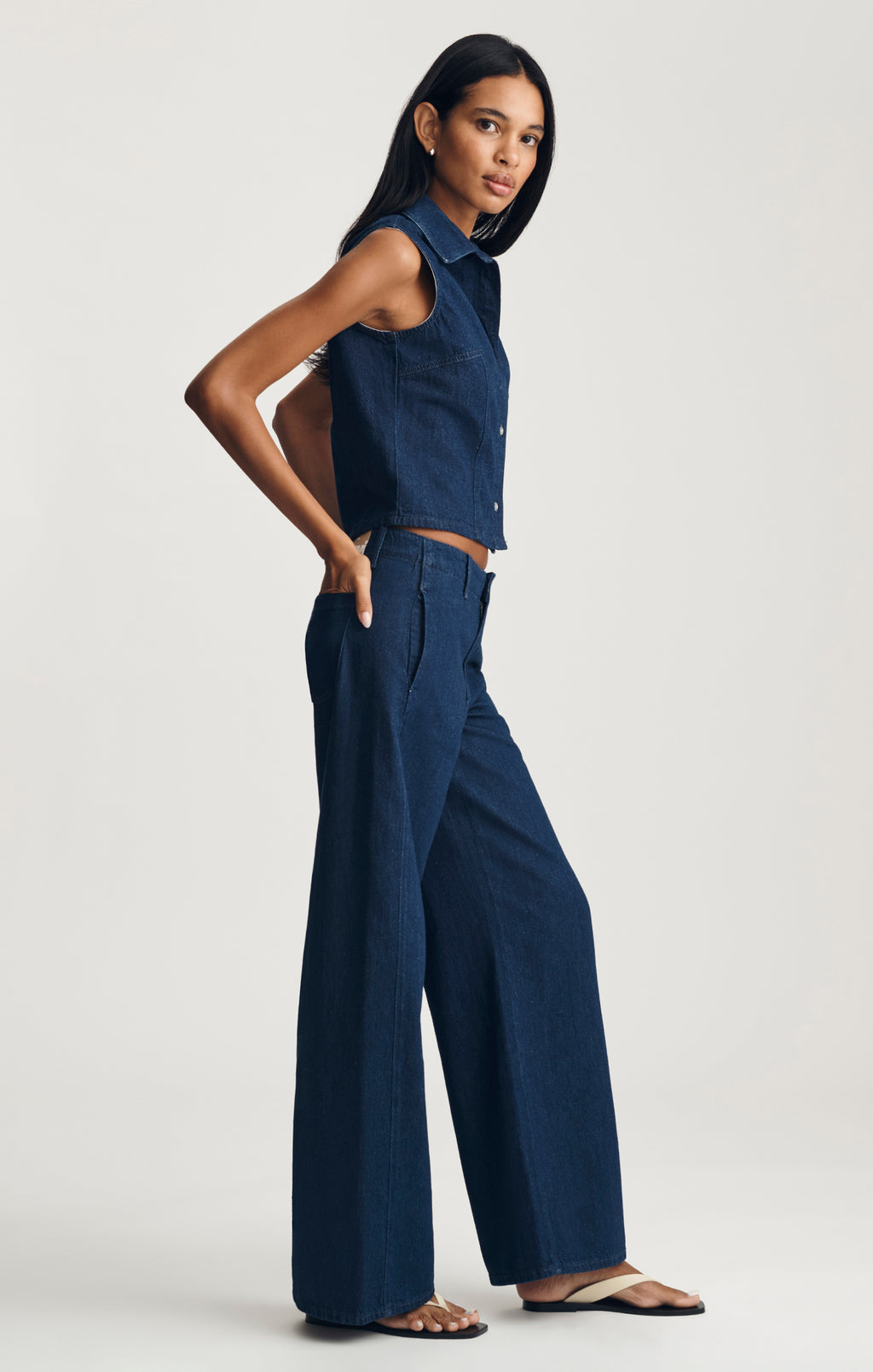 SIENA CHINO WIDE LEG IN DARK LINEN DENIM - Mavi Jeans
