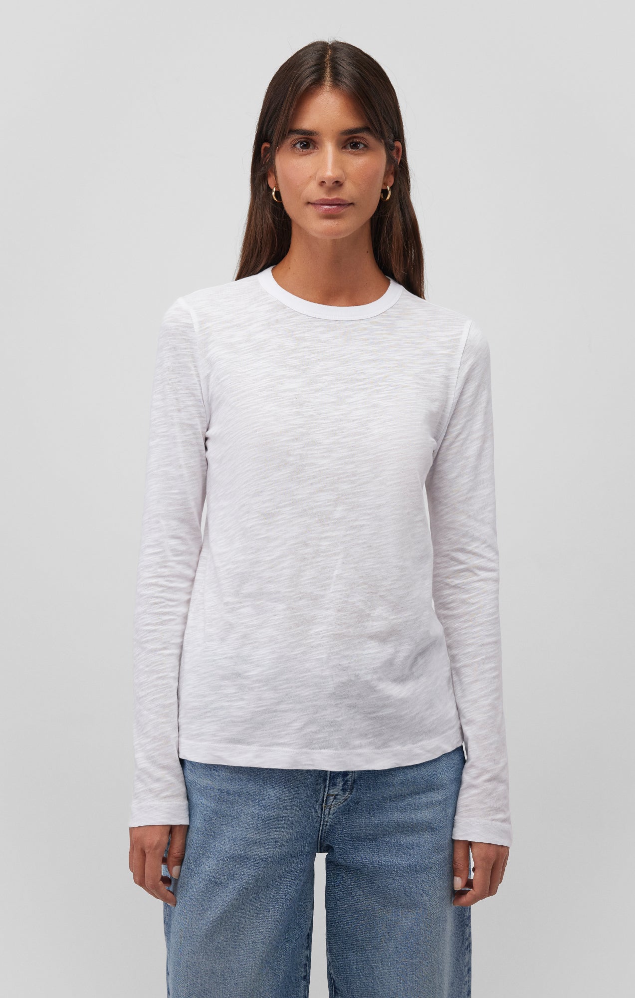 LONG SLEEVE CREW NECK T-SHIRT IN WHITE - Mavi Jeans
