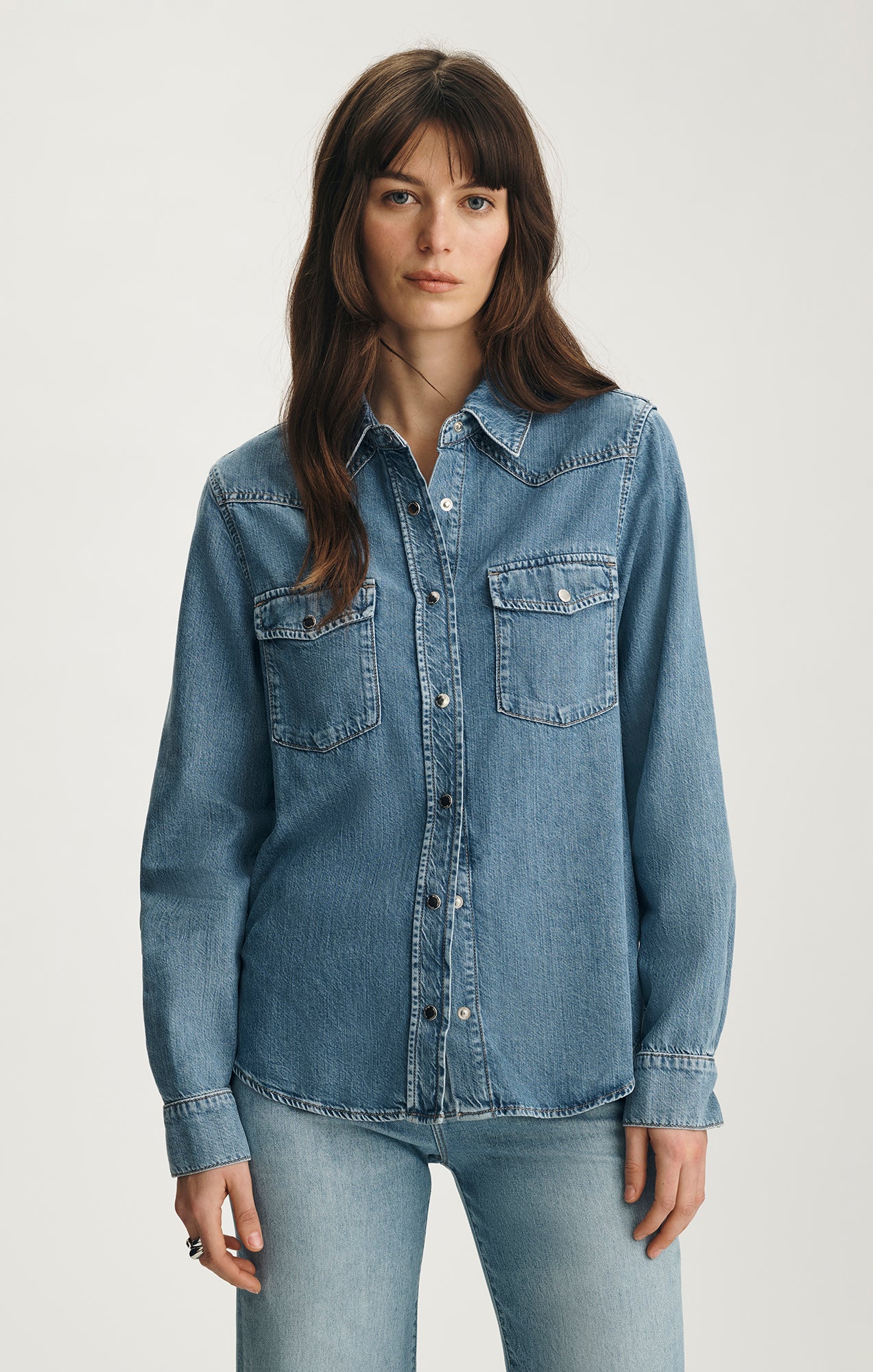 ANGELA DENIM SHIRT IN MID BLUE FEATHER BLUE - Mavi Jeans