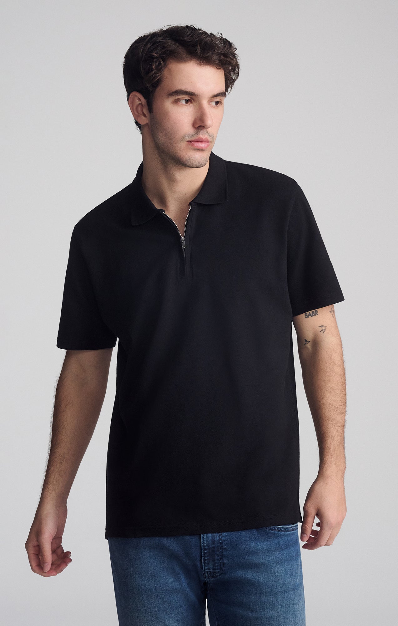 QUARTER ZIP POLO SHIRT IN BLACK - Mavi Jeans