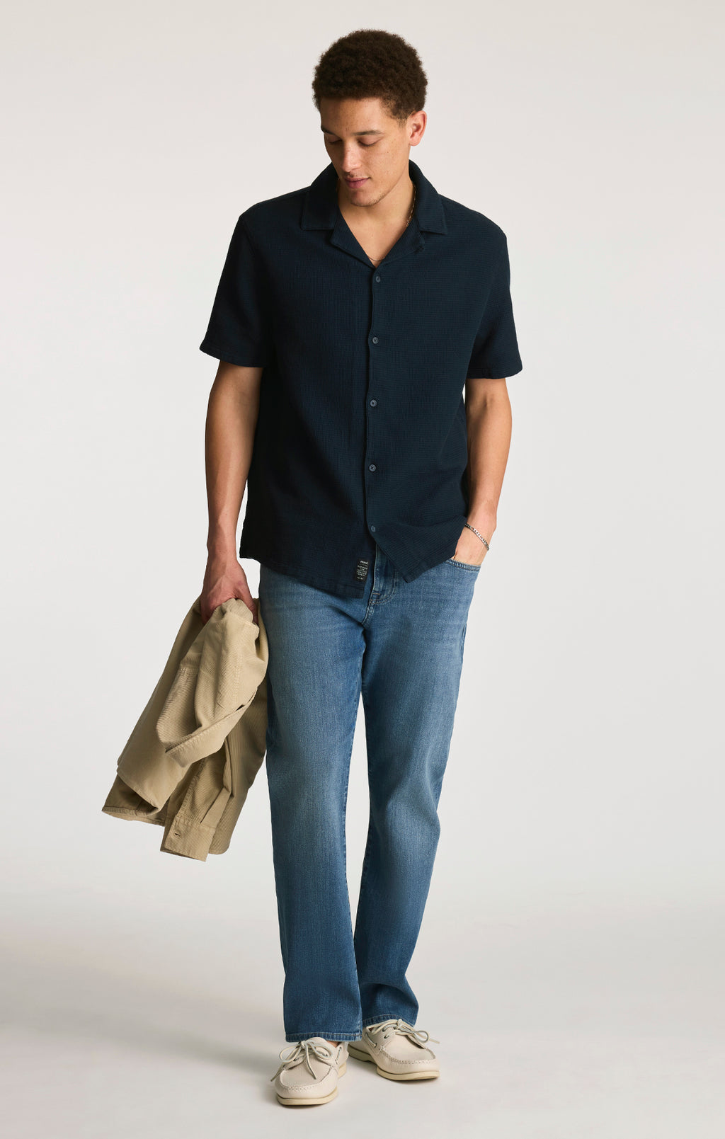 WAFFLE KNIT CAMP COLLAR SHIRT IN TOTAL ECLIPSE - Mavi Jeans