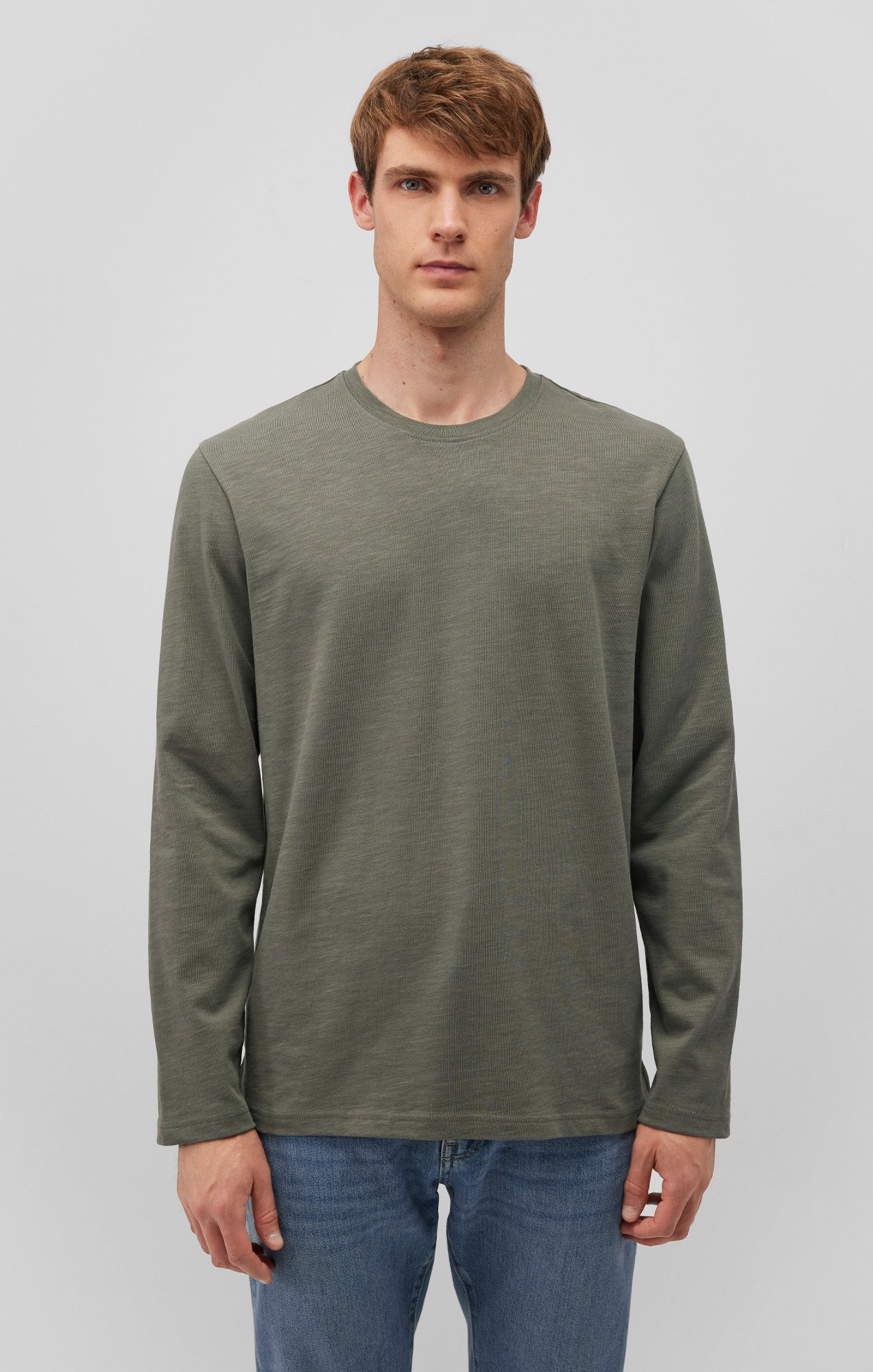 LONG SLEEVE CREW NECK T-SHIRT IN MULLED BASIL - Mavi Jeans