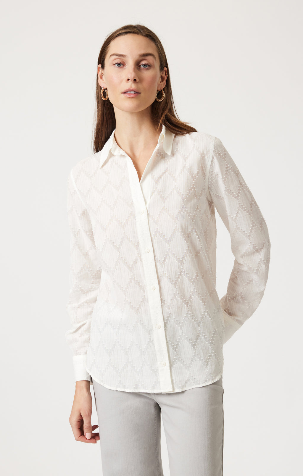 SHEER TEXTURED BUTTON-UP SHIRT IN ANTIQUE WHITE - Mavi Jeans