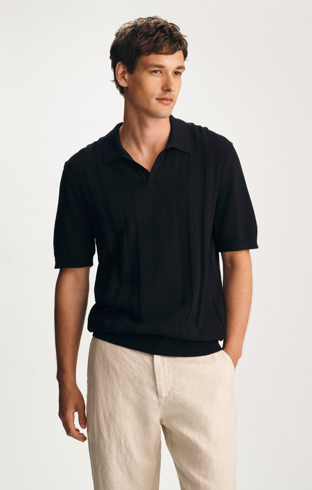 SHORT SLEEVE POLO SWEATER IN BLACK - Mavi Jeans