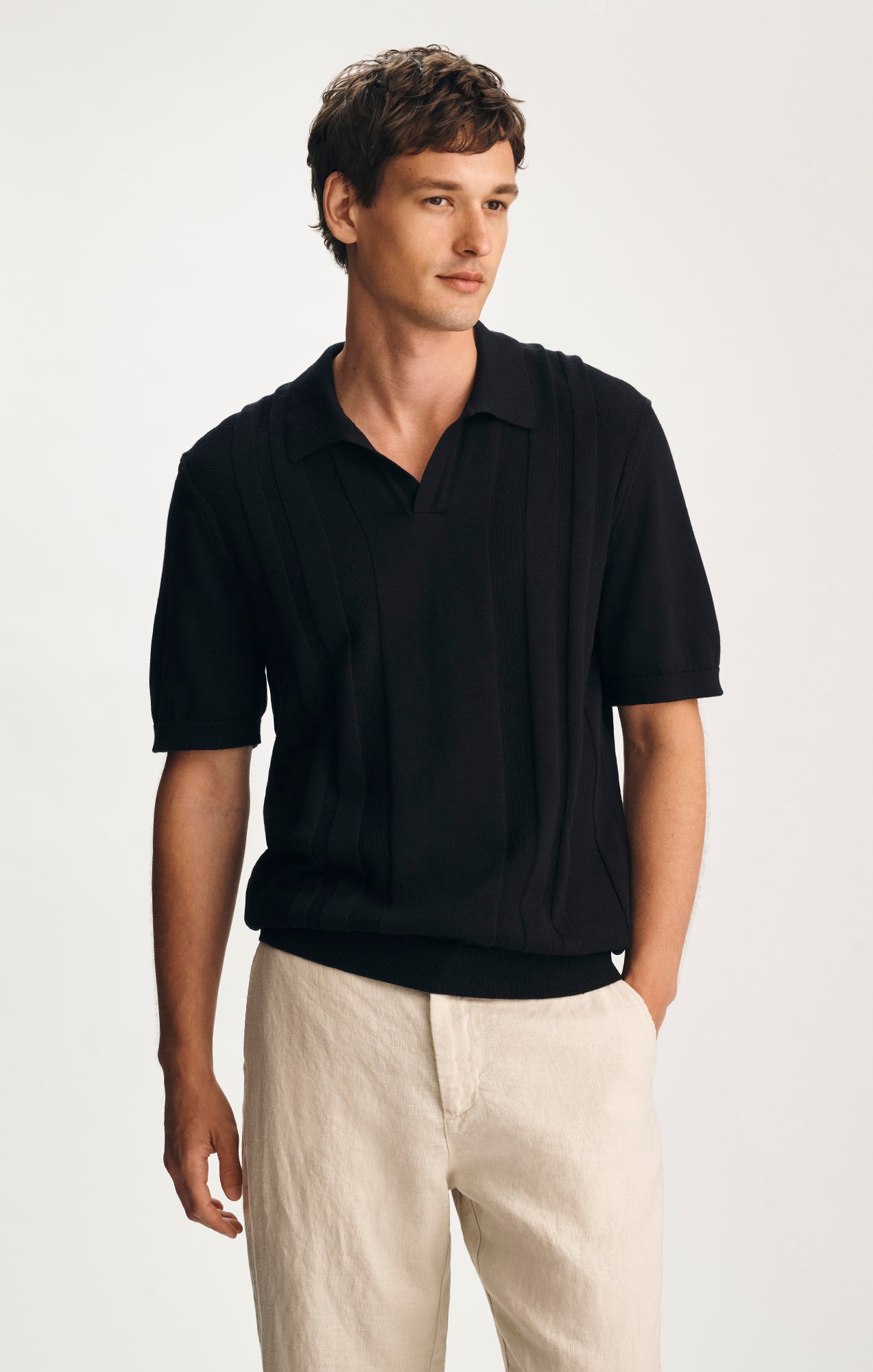SHORT SLEEVE POLO SWEATER IN BLACK - Mavi Jeans