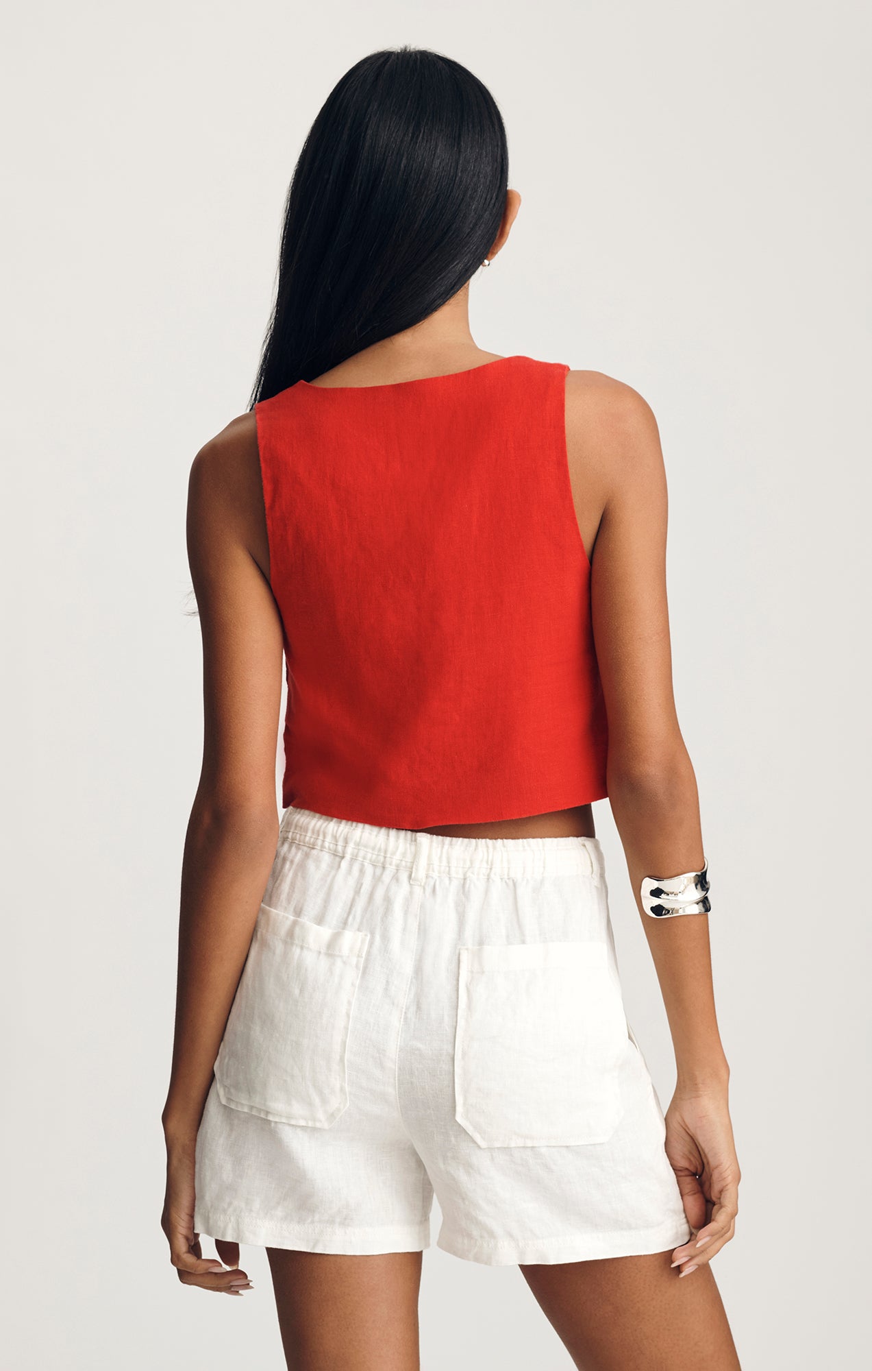 LINEN CROPPED BUTTON-UP TANK TOP IN GOJI BERRY - Mavi Jeans