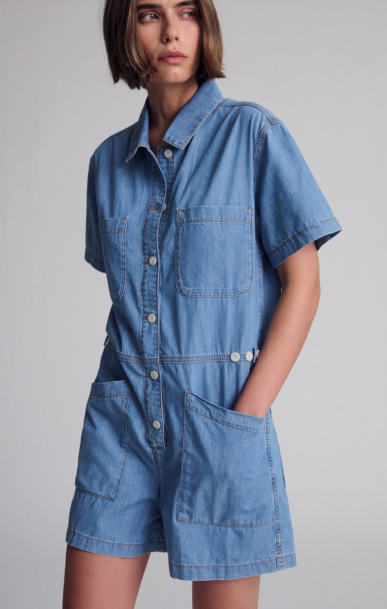NOREEN DENIM ROMPER IN MID VINTAGE LIGHT DENIM - Mavi Jeans
