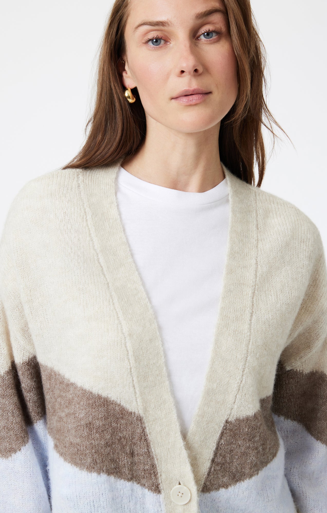 OVERSIZED CARDIGAN IN TAUPE GREY STRIPE - Mavi Jeans