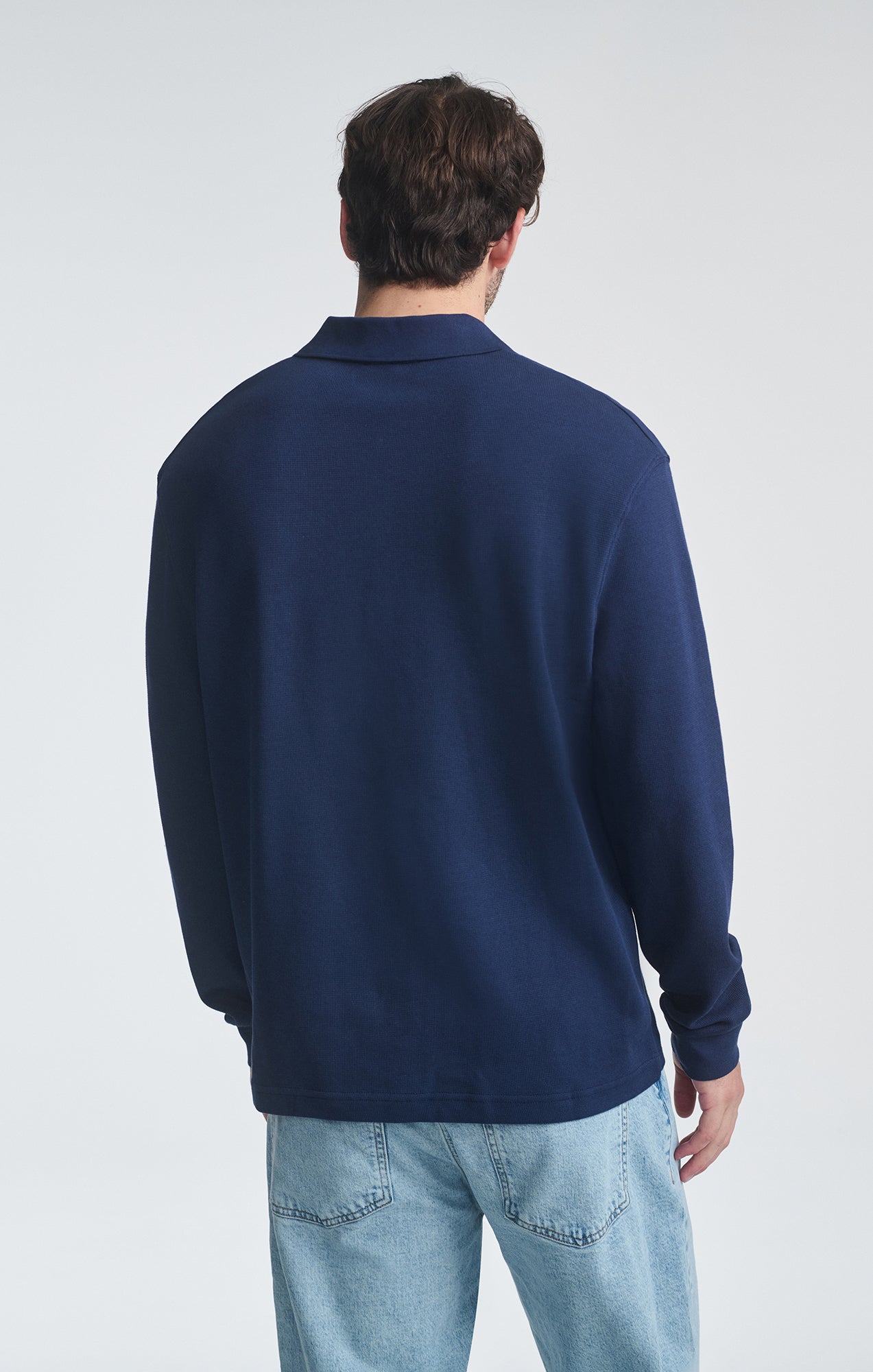 POLO COLLAR LONG SLEEVE SHIRT IN BLACK IRIS - Mavi Jeans