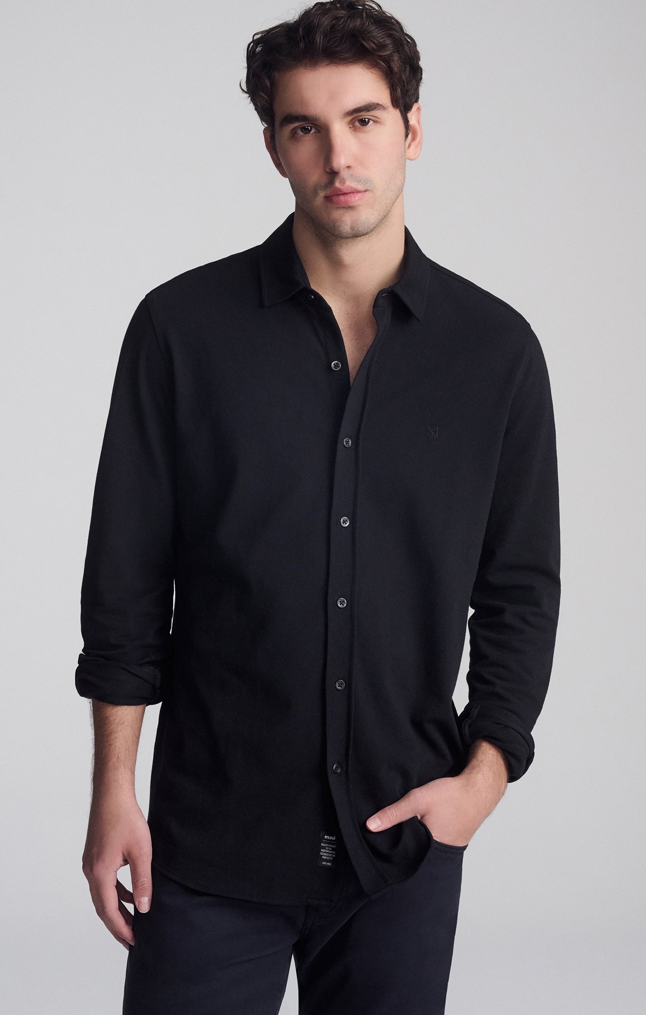 LONG SLEEVE DRESS SHIRT IN BLACK - Mavi Jeans