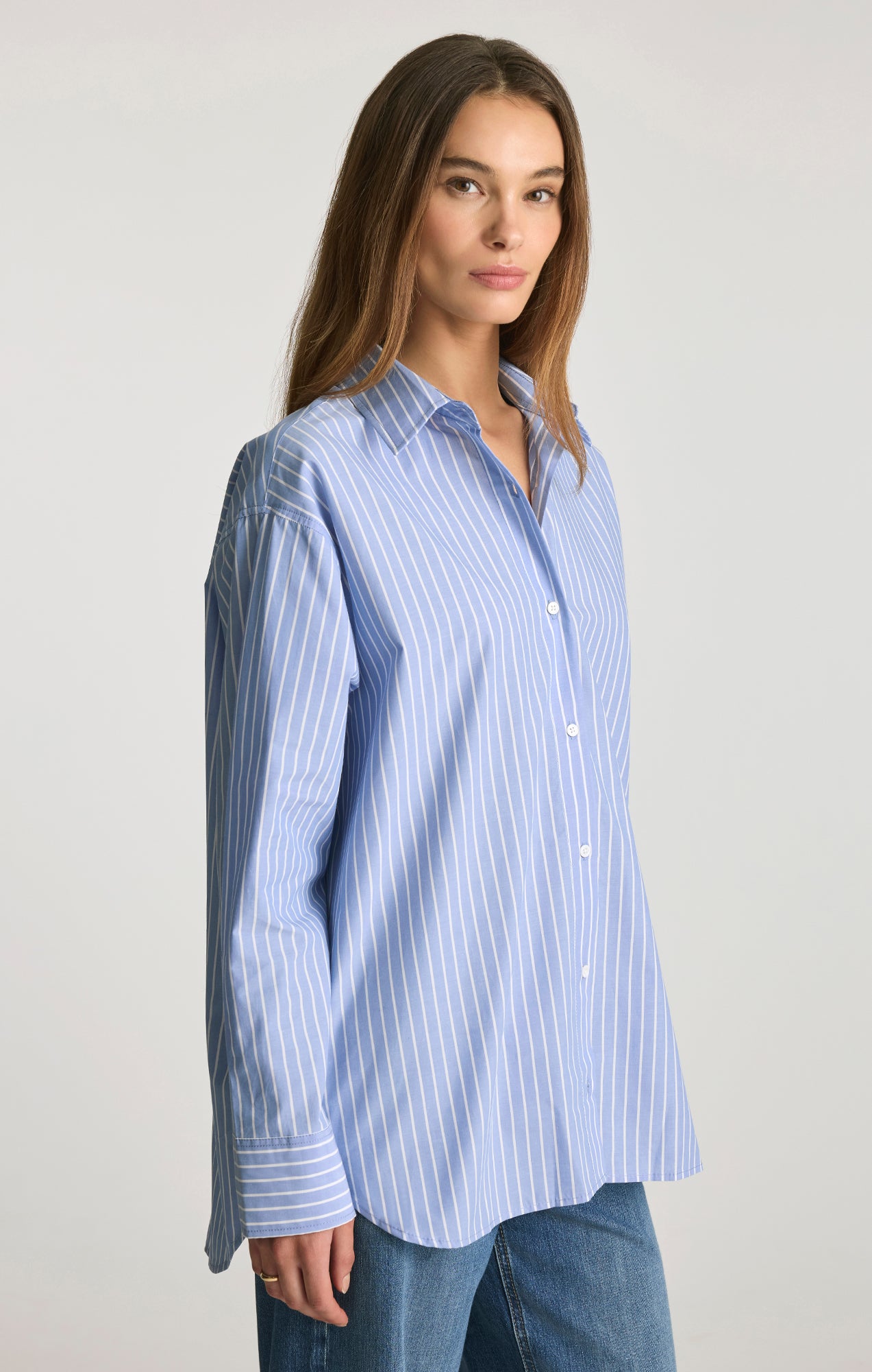 OVERSIZED BUTTON-UP SHIRT IN NAVY STRIPE - Mavi Jeans