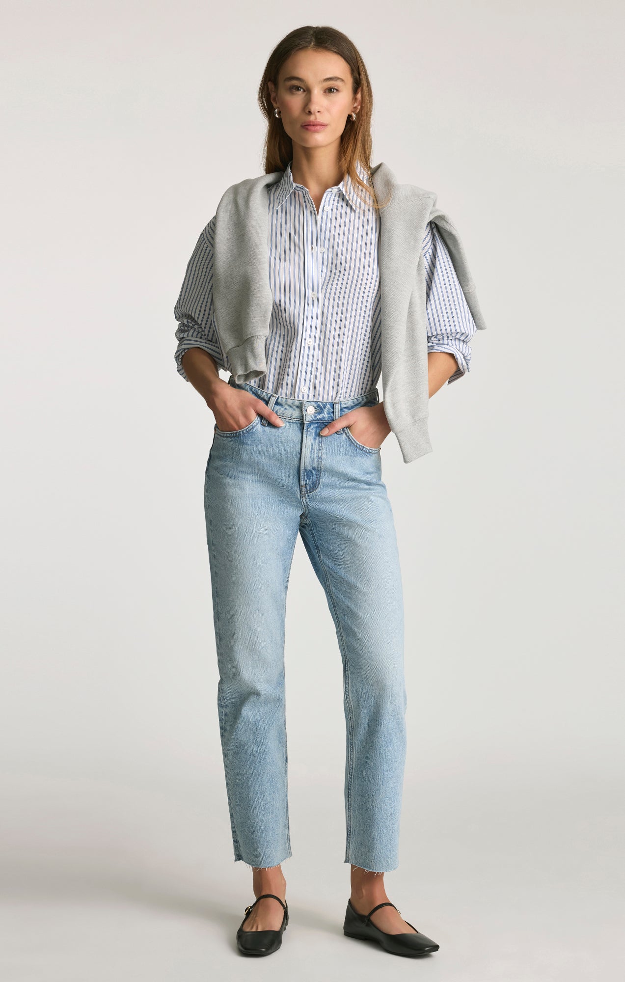 OVERSIZED BUTTON-UP SHIRT IN BLUE STRIPED - Mavi Jeans