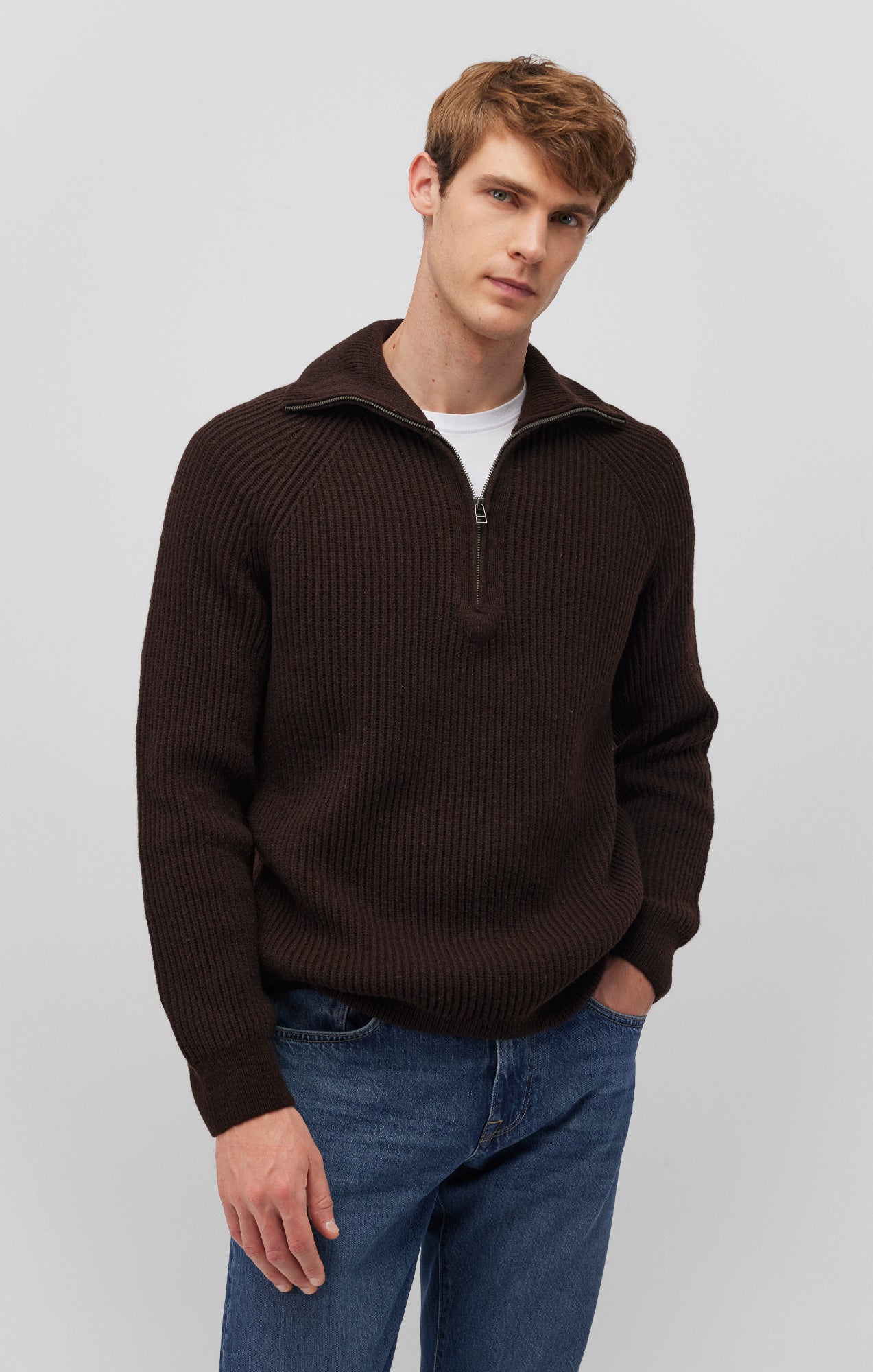QUARTER ZIP SWEATER IN CHOCOLATE TORTE - Mavi Jeans