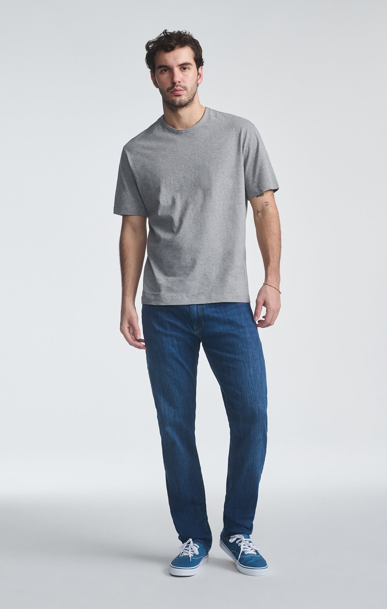 SHORT SLEEVE CREW NECK T-SHIRT IN GREY MELANGE - Mavi Jeans