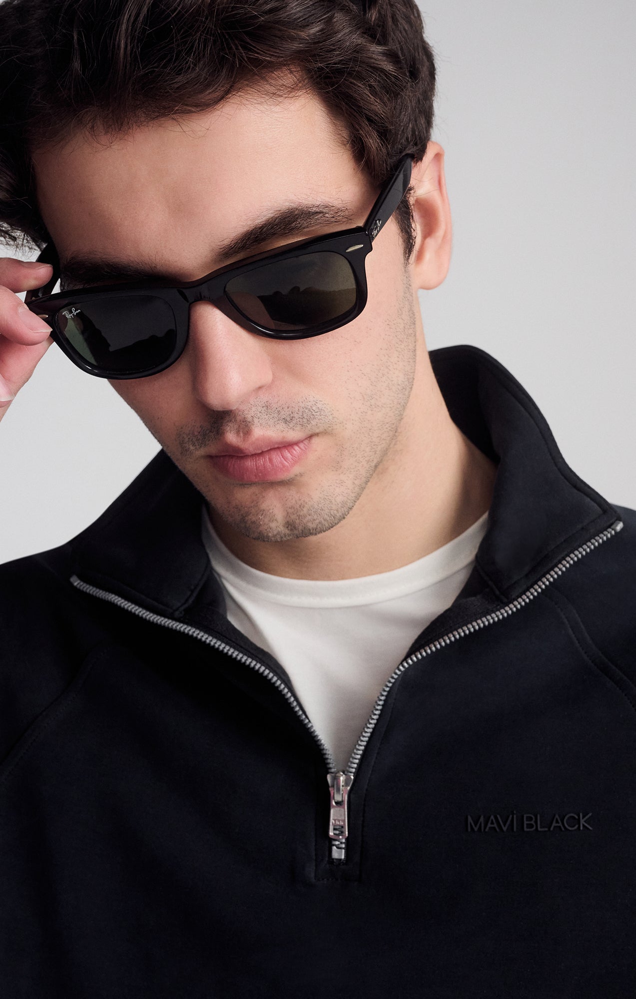 QUARTER ZIP SWEATSHIRT IN JET BLACK - Mavi Jeans