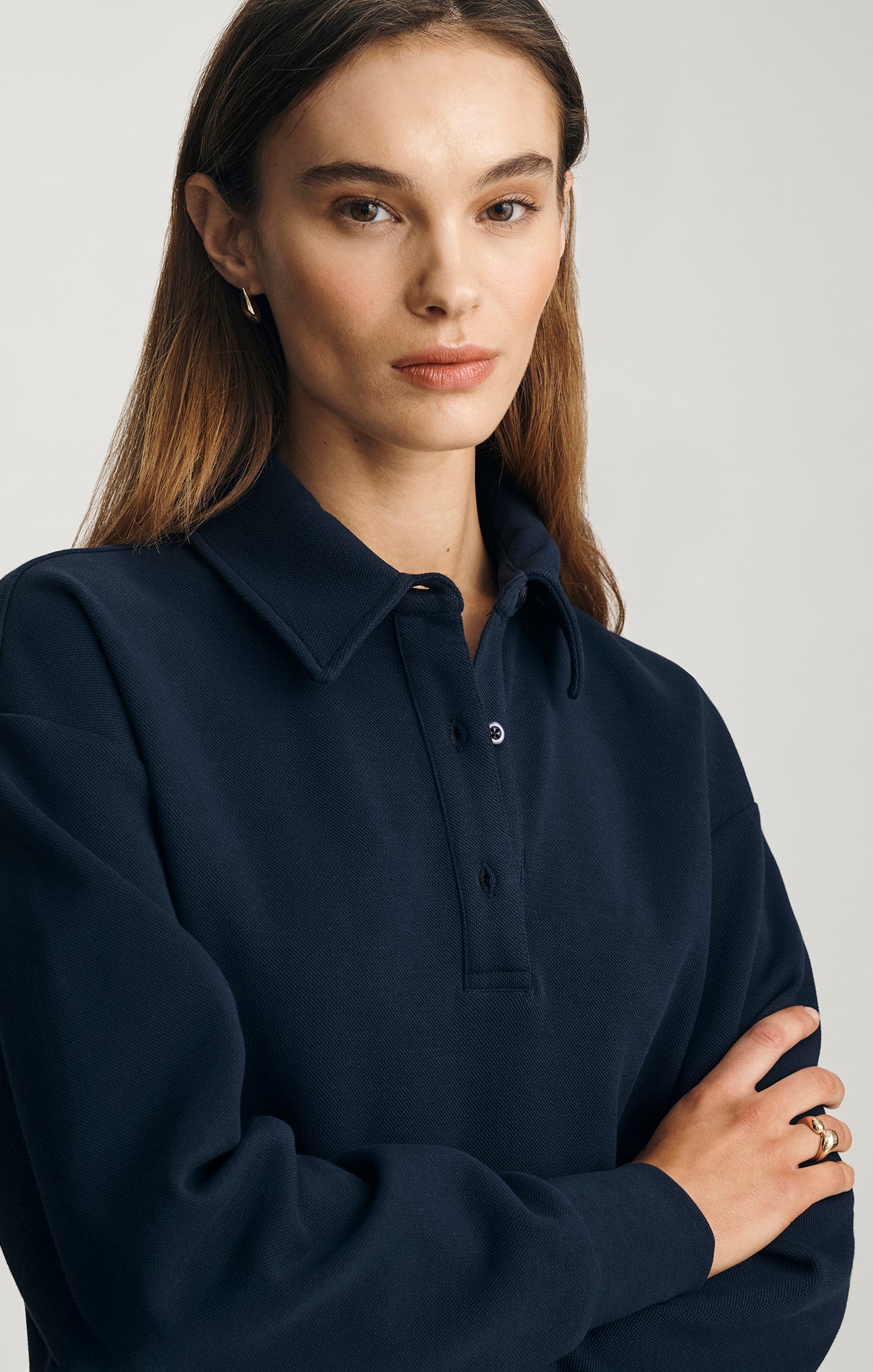 Mavi Women's Pique Polo Sweatshirt In Black Iris – Mavi Canada