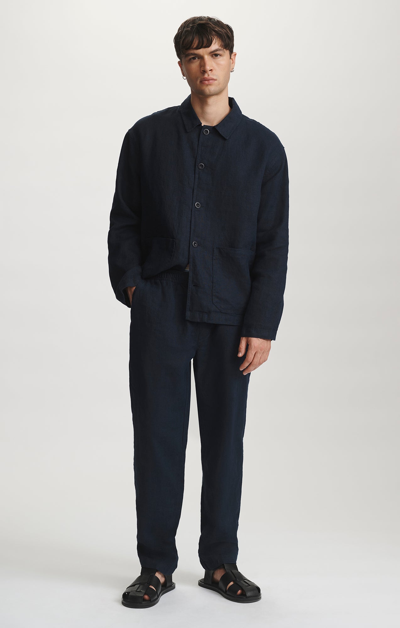 LINEN DOUBLE POCKET BUTTON-UP SHIRT IN DARK SAPPHIRE - Mavi Jeans