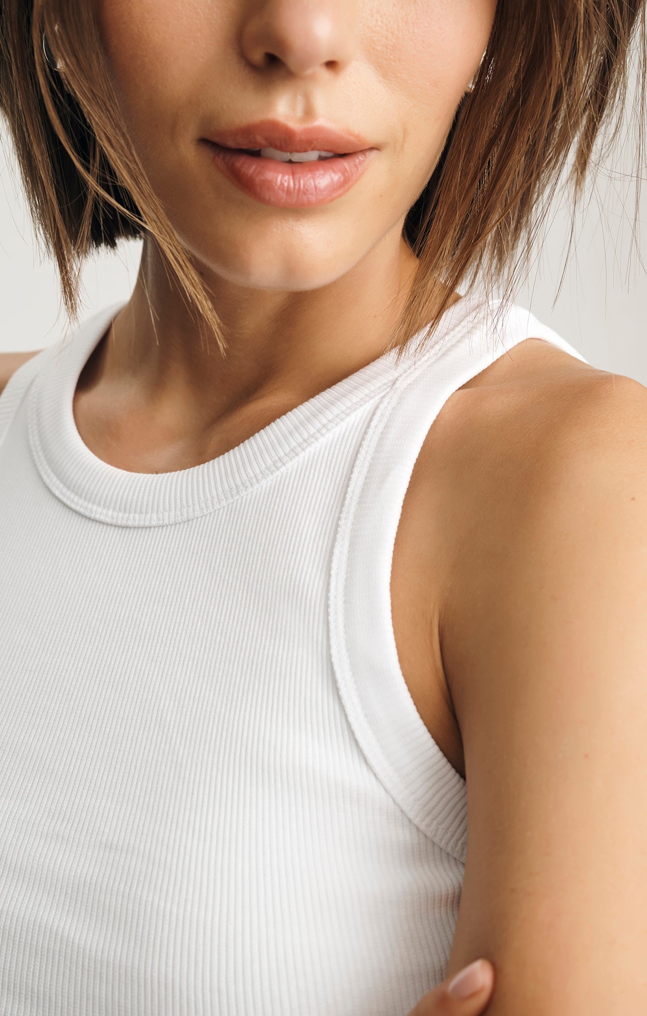 STELLA RIBBED HIGH NECK TANK TOP IN WHITE