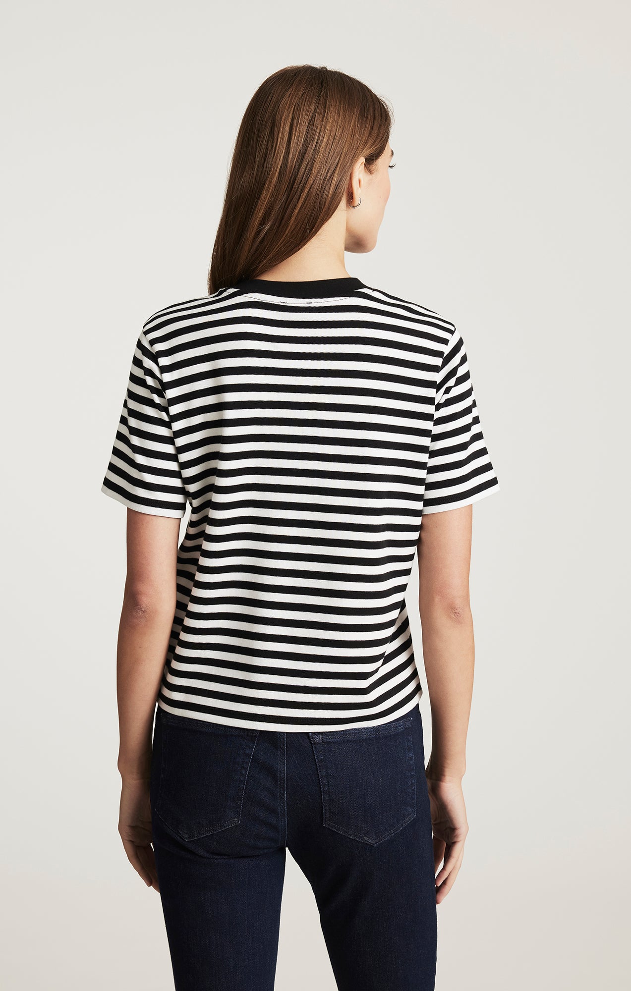 WELT POCKET T-SHIRT IN BLACK WHITE STRIPE - Mavi Jeans